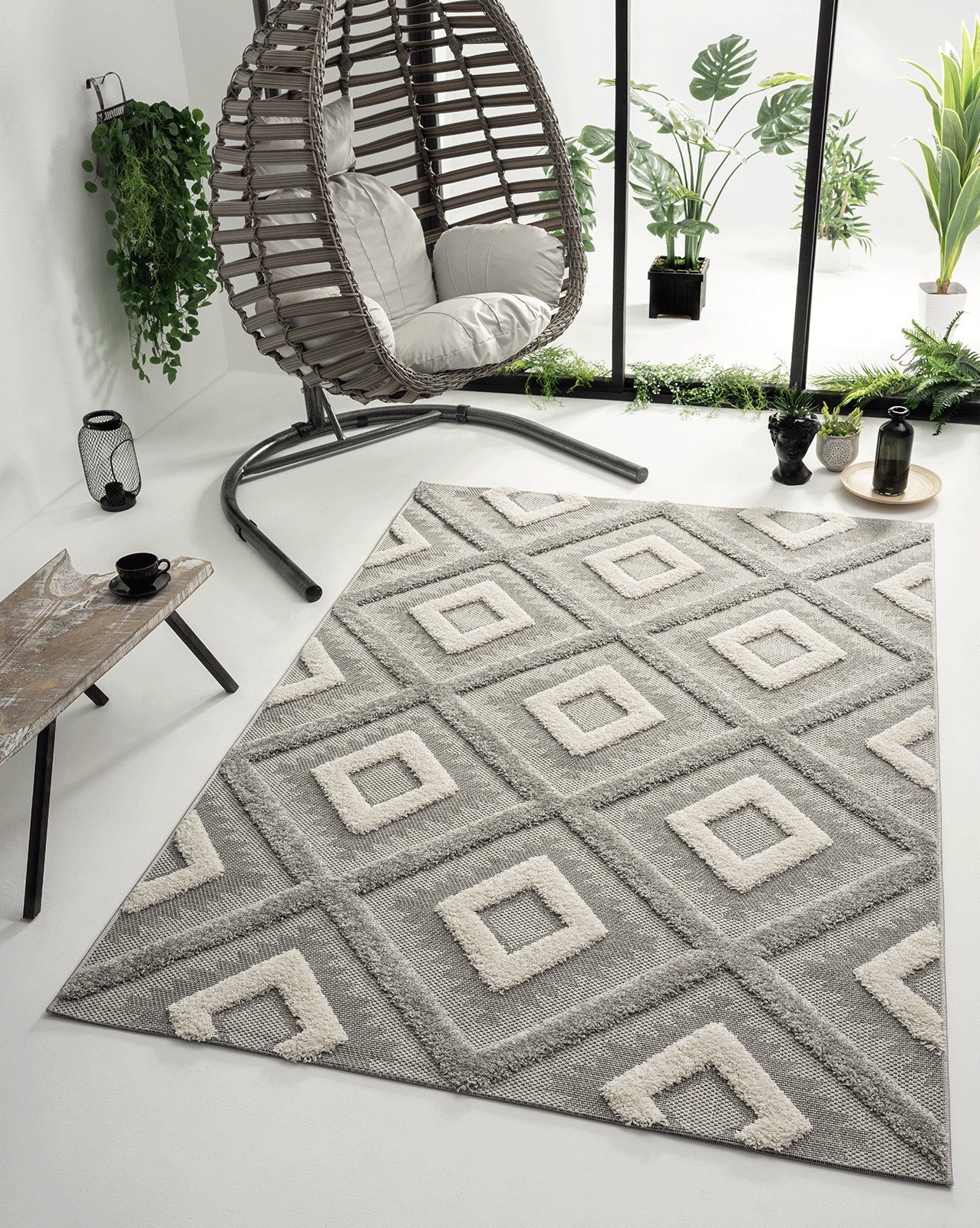 Outdoorteppich Karel In & Outdoor Teppich wetterfest - hochwertiger Teppich, the carpet, Rechteck, Höhe: 20 mm, pflegeleicht, Shaggy-Elemente, Boho-Stil, Flachgewebe