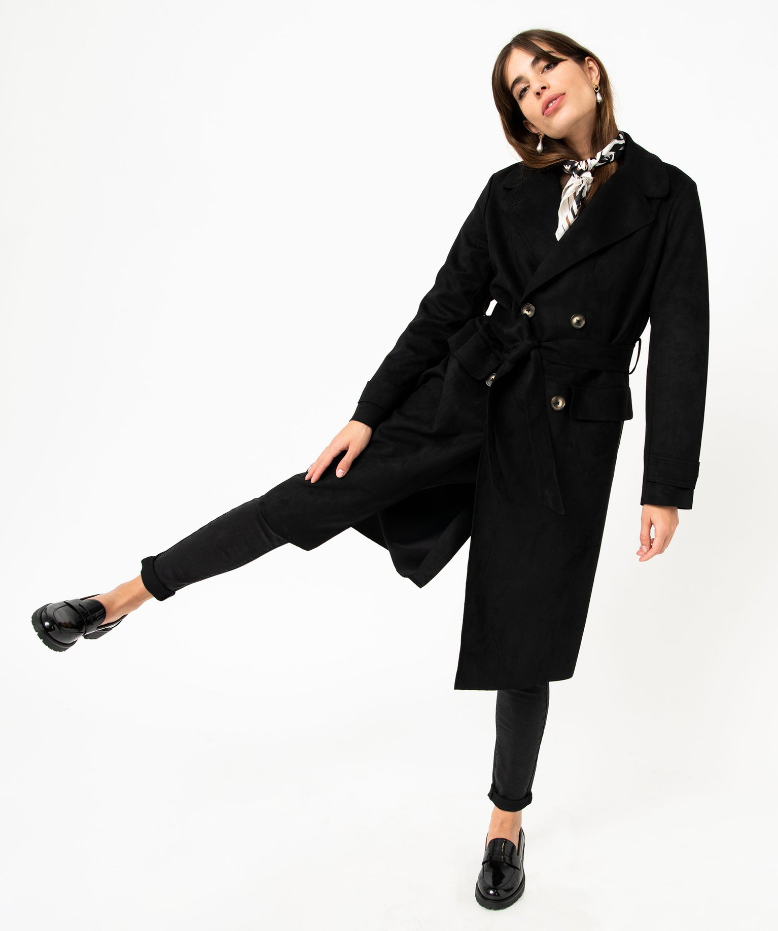 Imperméable long en suédine femme noir | GEMO