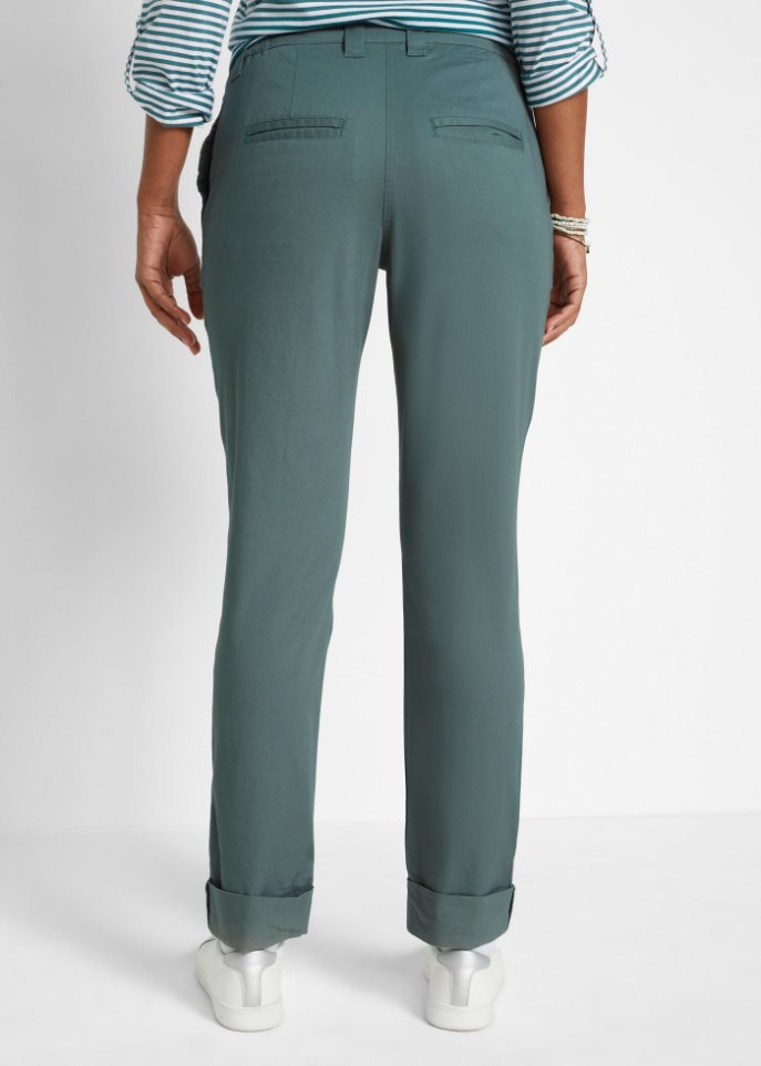 Stretch-Chino mit Bequembund und gekrempeltem Saum