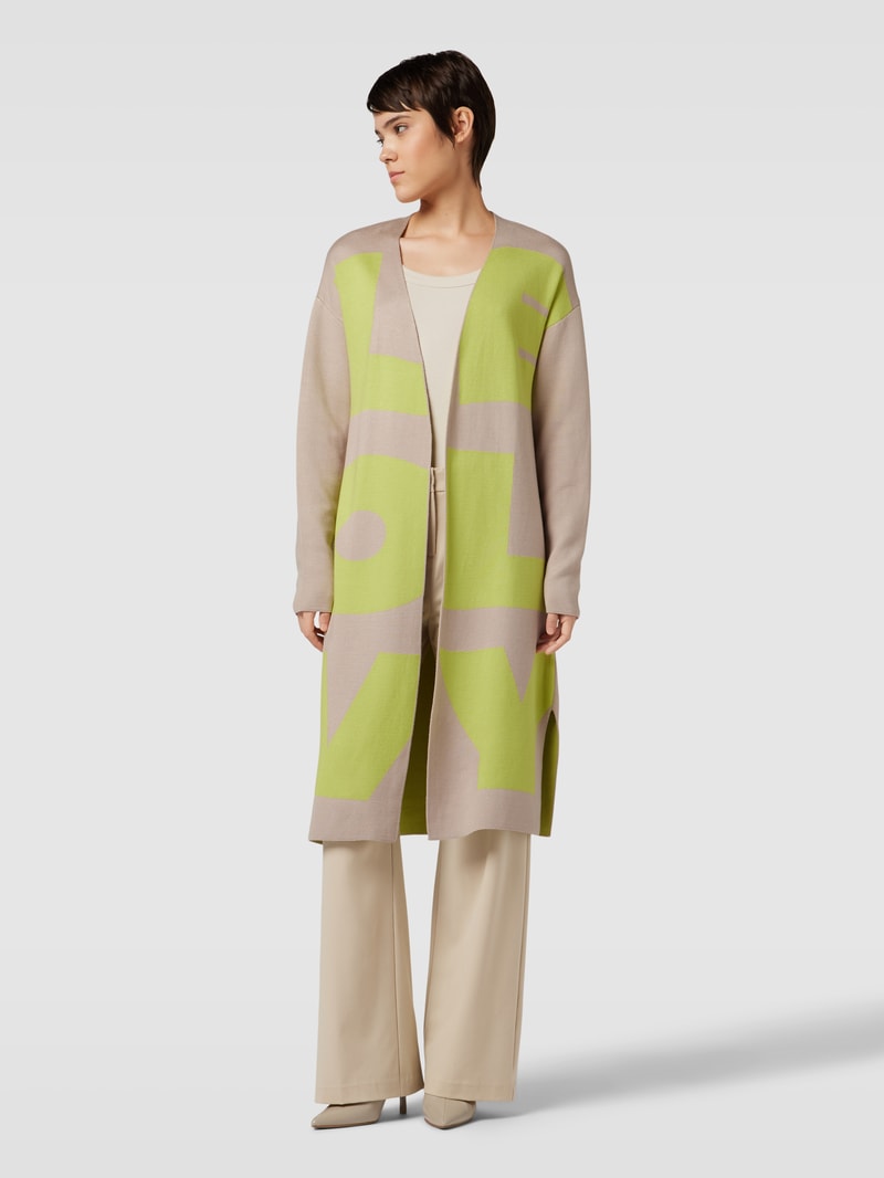 Longcardigan mit Statement-Schriftzug in apfelgrün