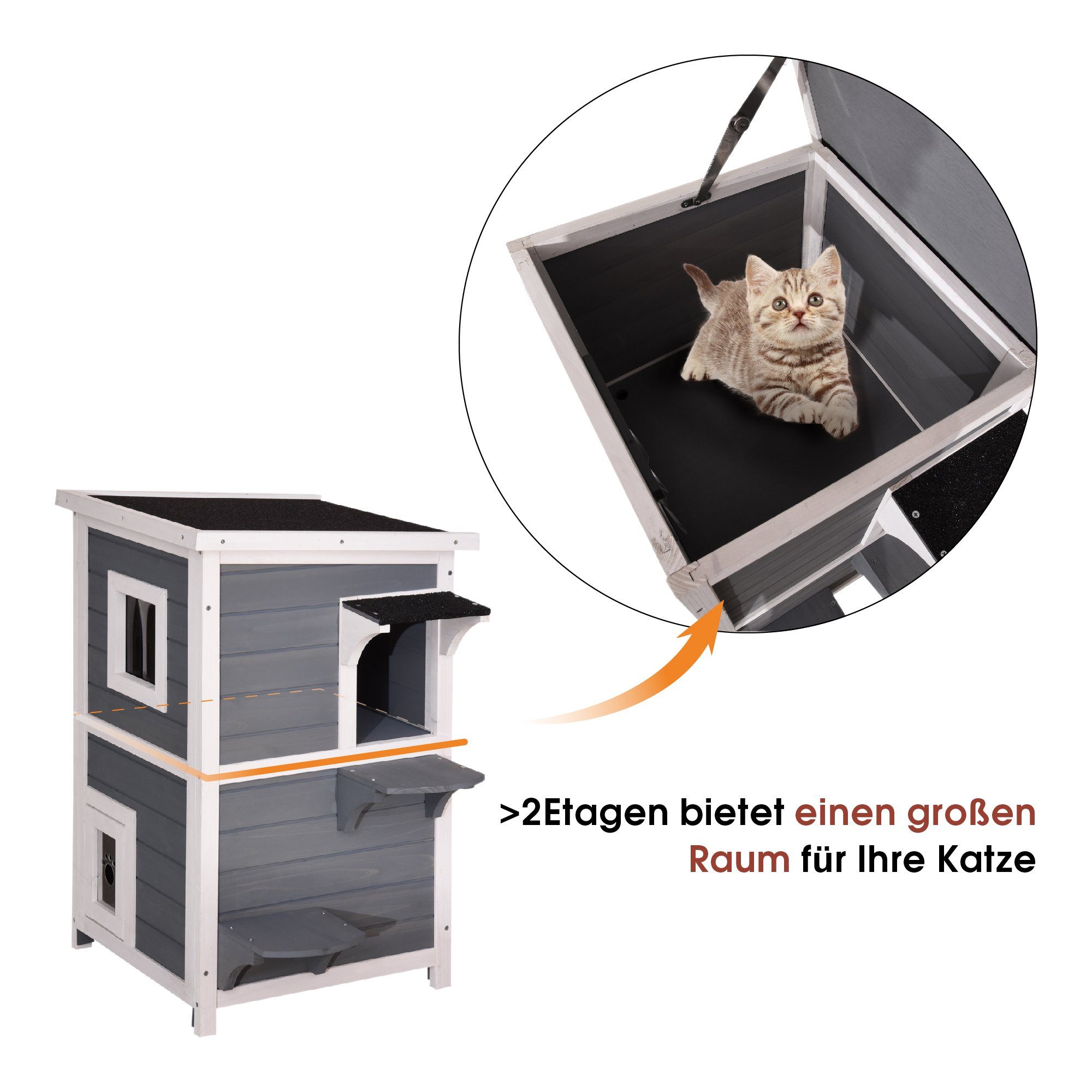 Lovupet Kleintierstall Lovupet Katzenhaus Katzenvilla isoliert Katzenhütte 0508/0509, 2 Etagen Indoor und Outdoor, Wetterfest,Tannenholz