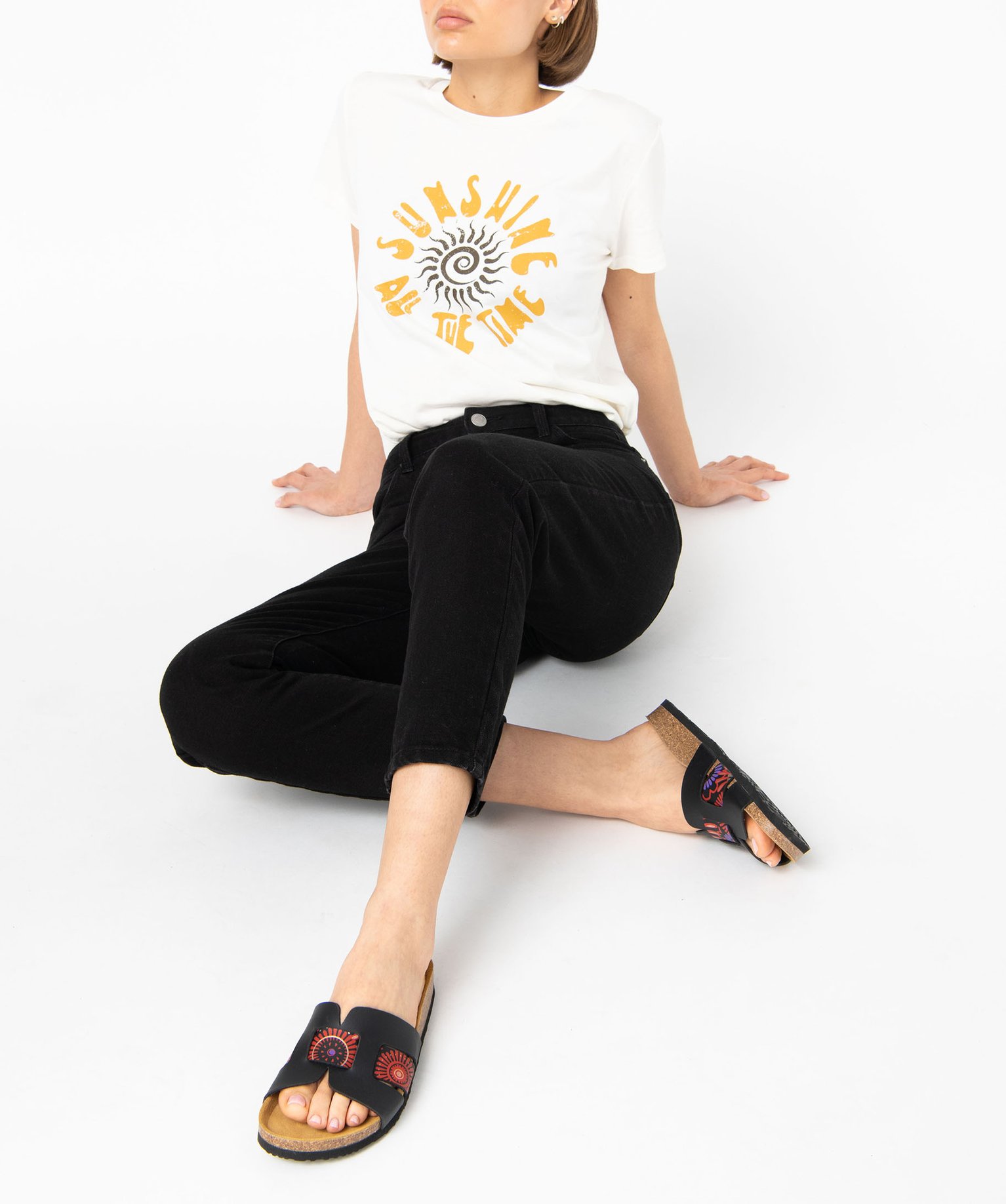Mules femme à bandeau ajouré avec imprimé à fleurs noir | GEMO