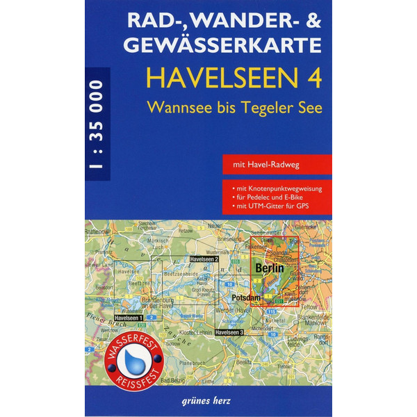 Rad-, Wander- und Gewässerkarte Havelseen 4: Wannsee bis Tegeler See - Fahrradkarte