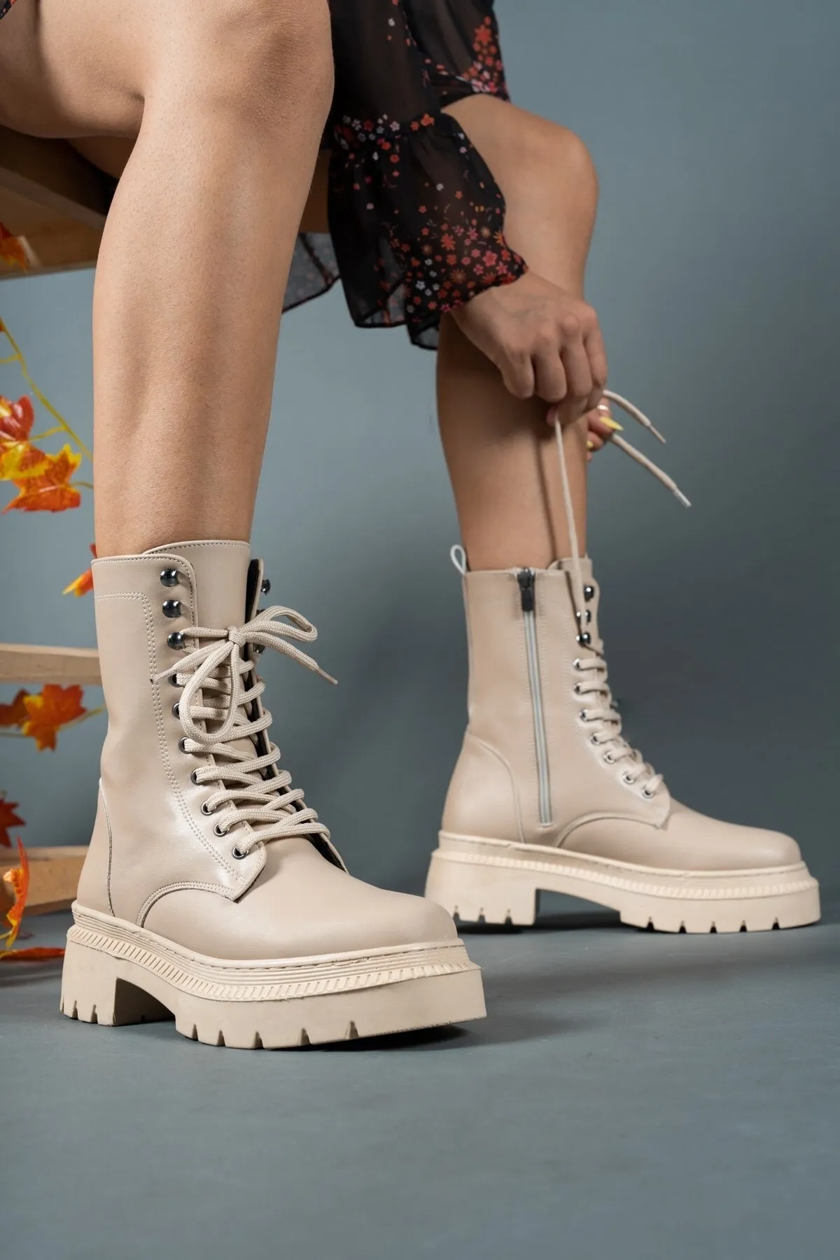 Riccon  Nude Damen-Stiefel mit Reißverschluss 0012299