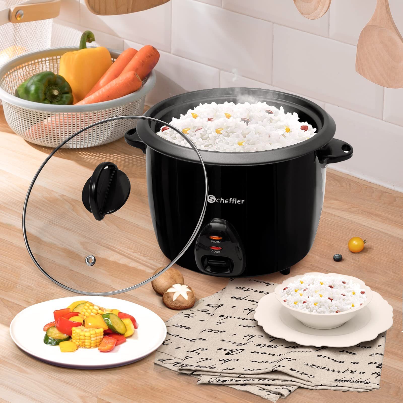 Scheffler Reiskocher 2.2-2.8L, 900-1000W, Warmhaltefunktion, Antihaftbeschichtung, inkl. Reislöffel + Messbecher