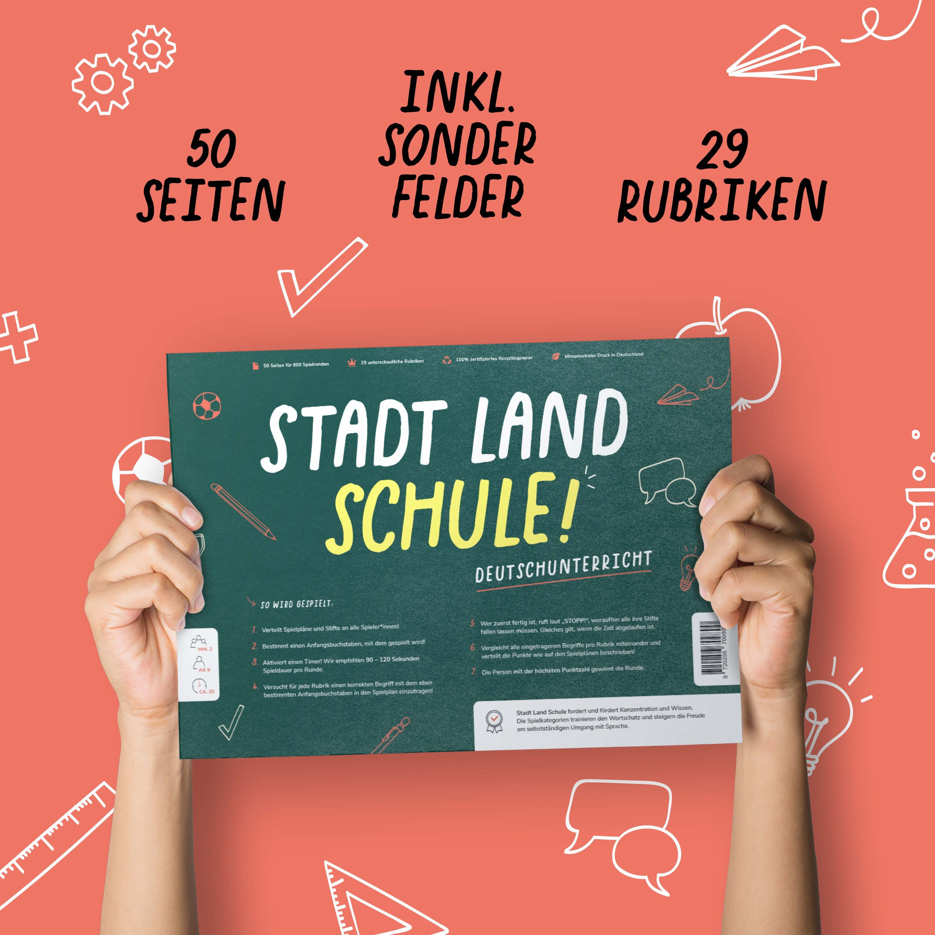 Pihu Spiel, Lernspiel STADT LAND SCHULE (DEUTSCH), Lernspiel für den Deutschunterricht, Klimaneutral gedruckt