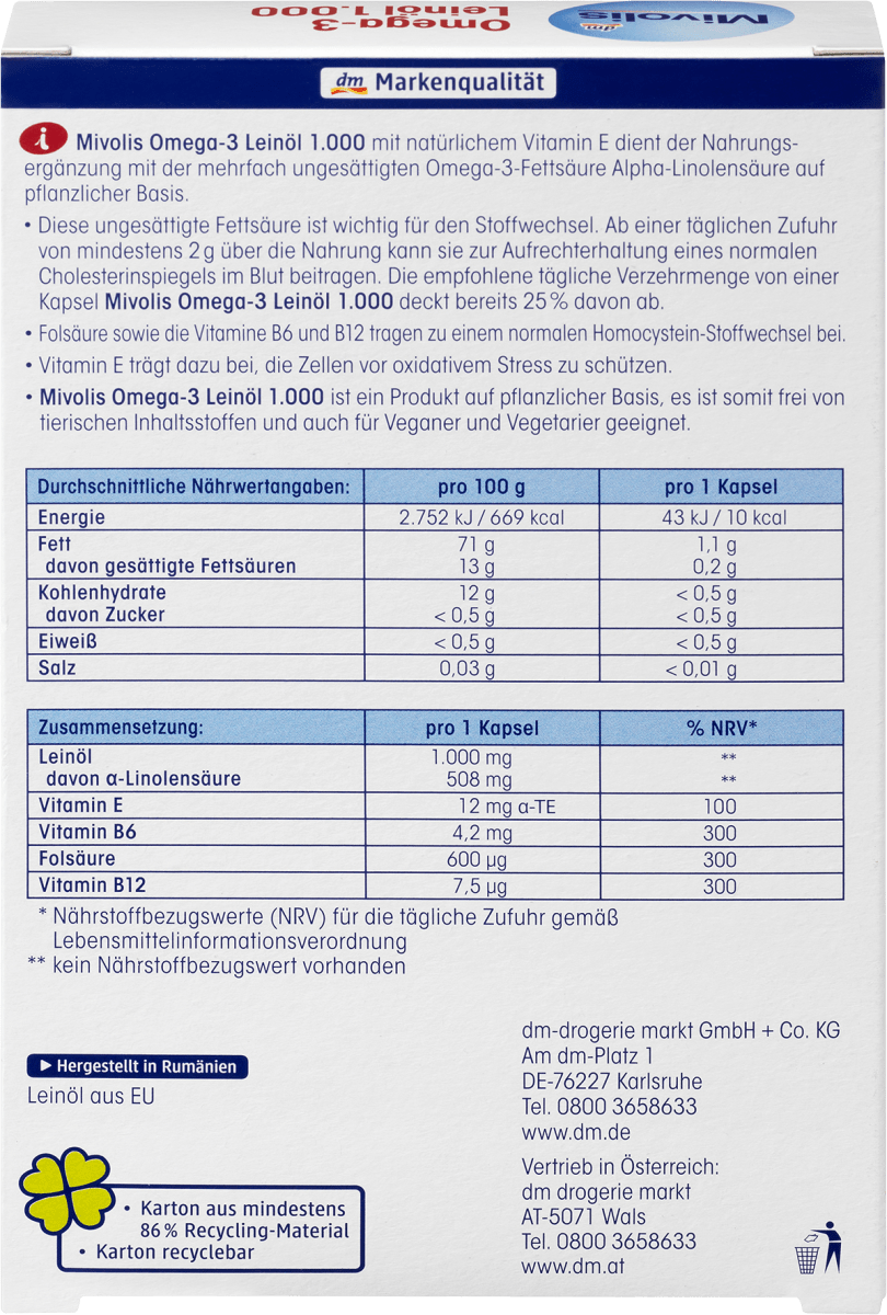 Omega-3 Leinöl 1.000, Kapseln 30 St., 30 St
