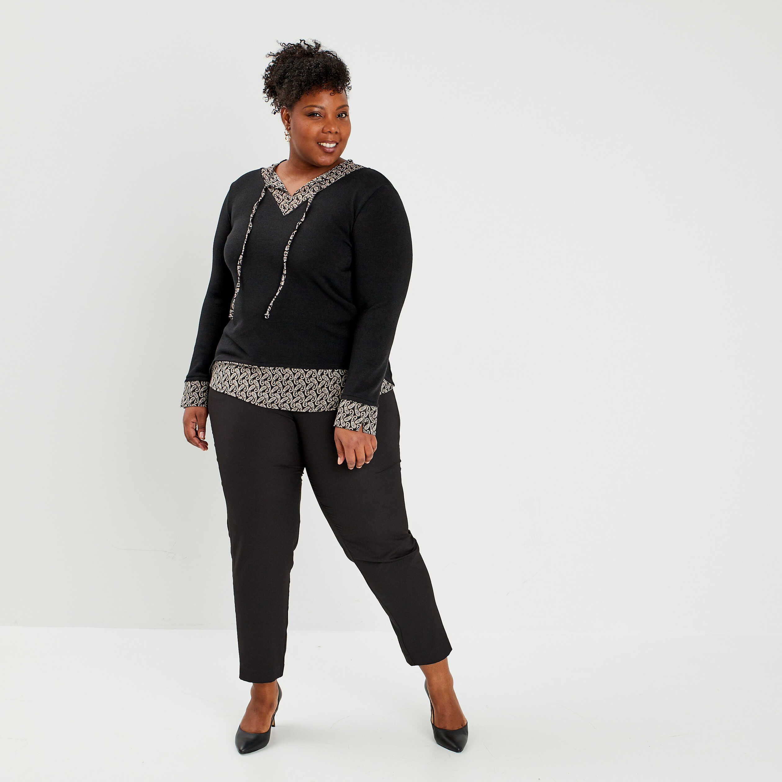 Pull effet 2-en-1 noir femme grande taille | La Halle