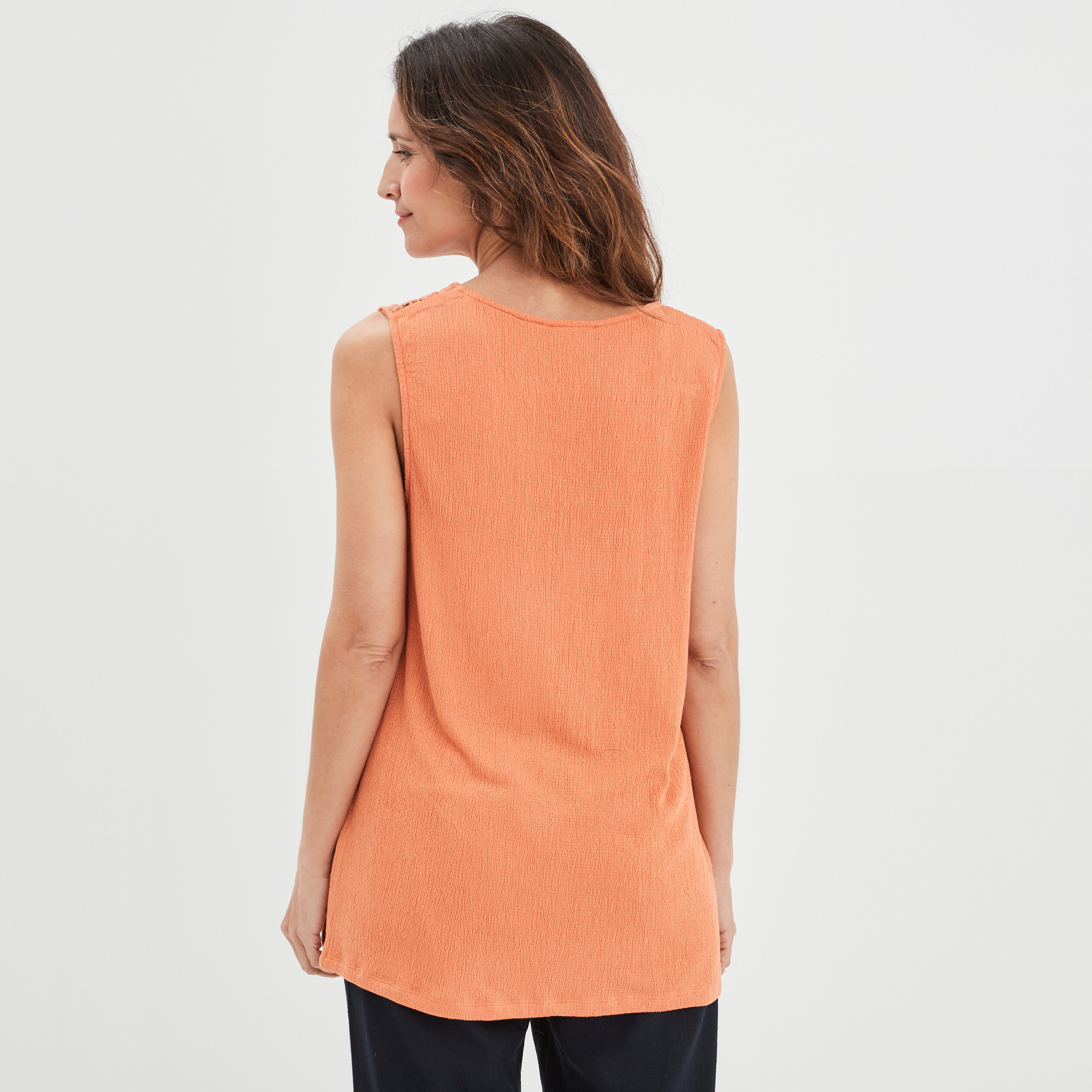 Débardeur épaules macramé col en V orange corail femme | La Halle