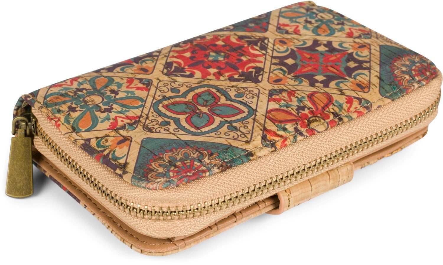styleBREAKER Geldbörse (1-tlg), Kleine Kork Geldbörse mit buntem Muster Print