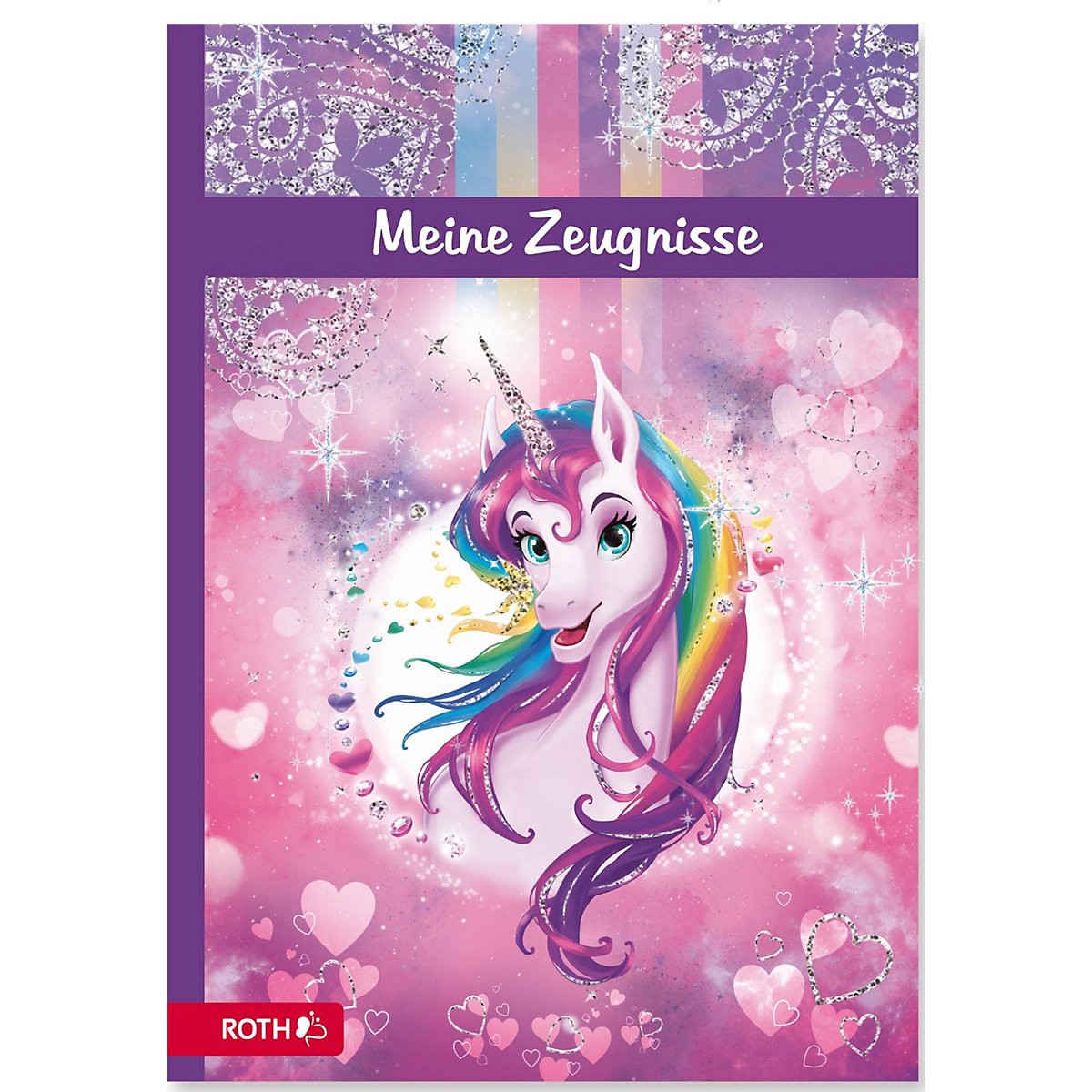 Zeugnismappe Einhornportrait Glitter A4, wattiert, inkl. 10 Einlagen