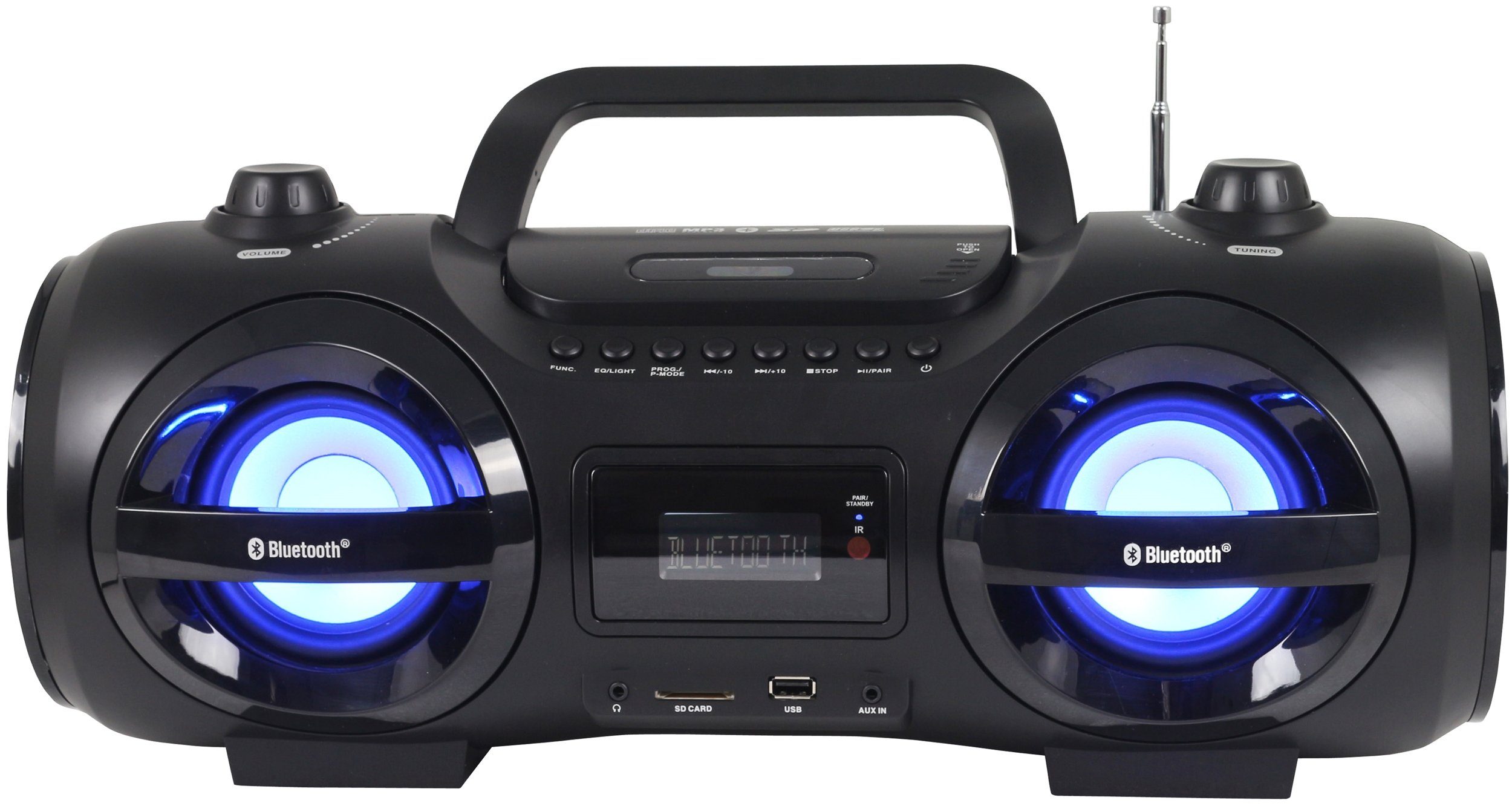 Reflexion CDR900BT Boombox (200 W, Tragbarer CD-Player, Ghettoblaster, Discolicht mit blinkender Modi-Auswahl, Bluetooth, MP3, CD, USB, SD, AUX-IN)