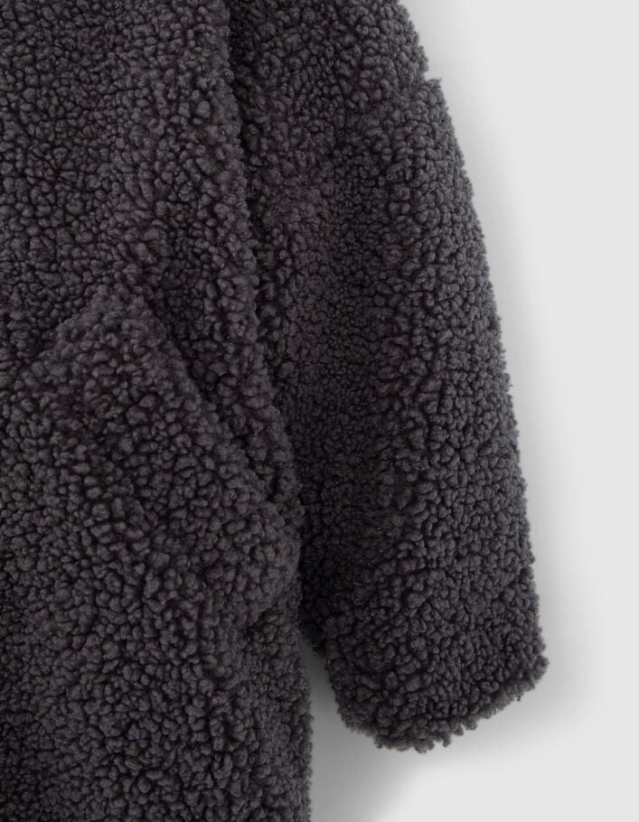 Manteau gris en Sherpa capuche bi-matière fille