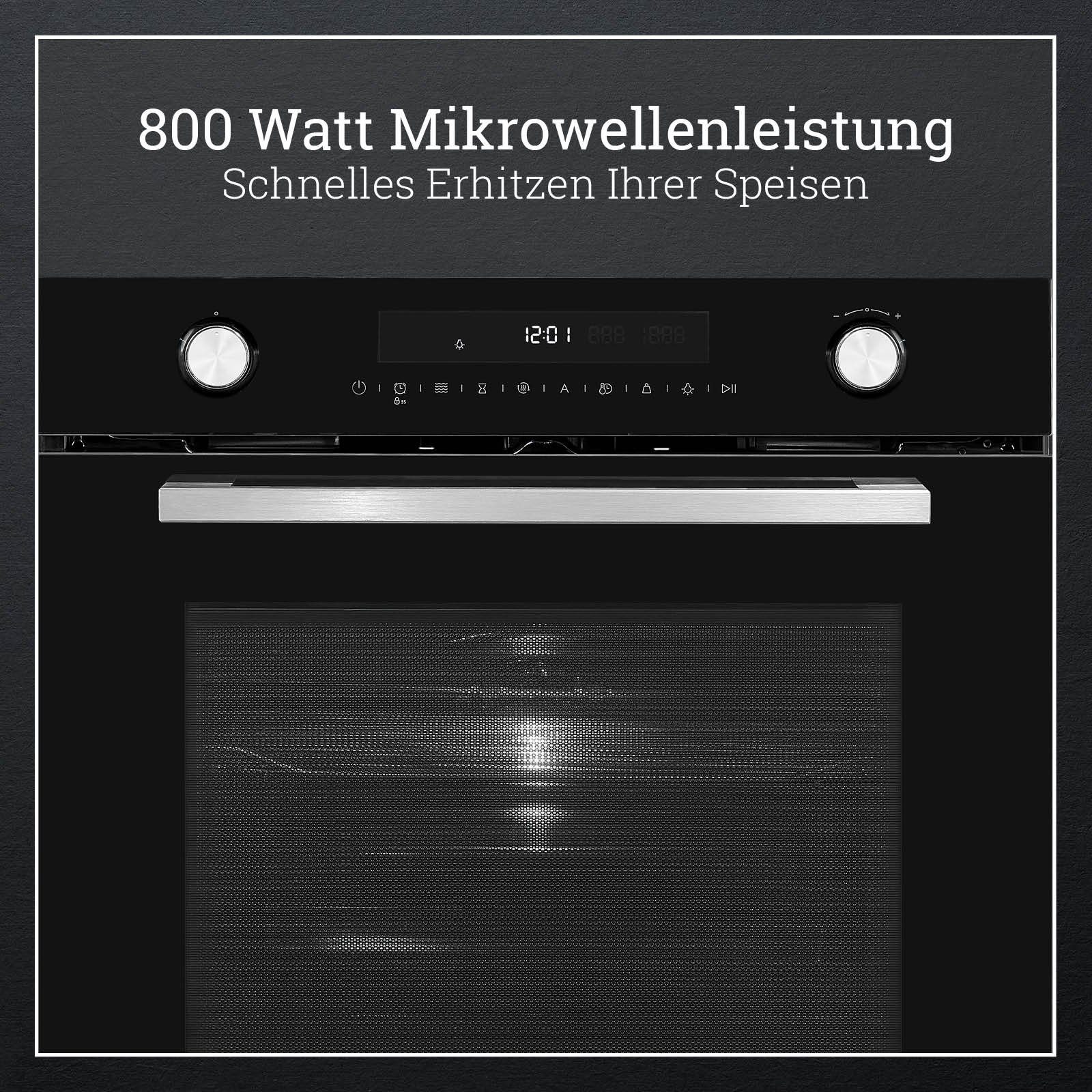 vonReiter Einbau-Mikrowelle VREBM 6072-3, Mikrowelle mit Backofenfunktionen, Grill, Heißluft, Unterhitze, Auftaufunktion, 72,00 l, Touch-Control