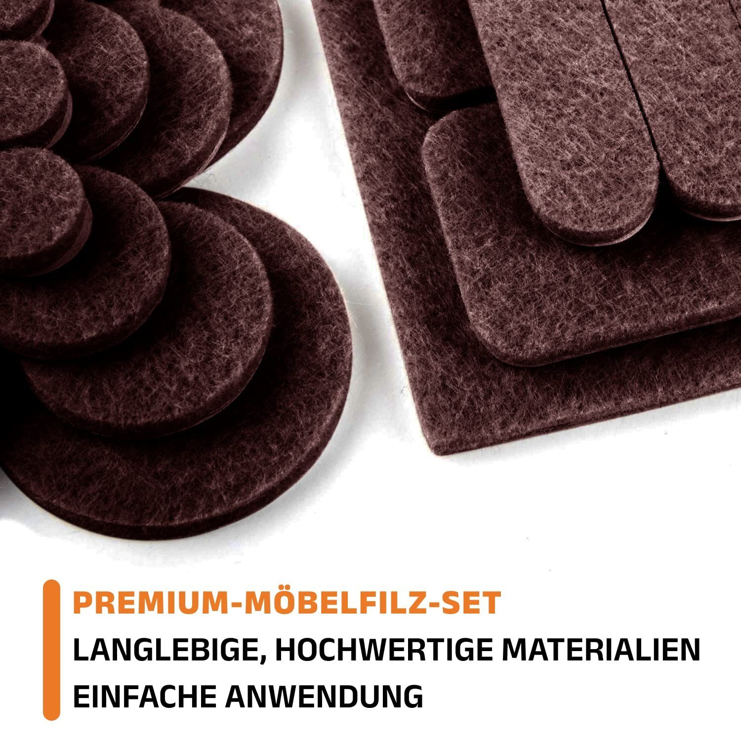 Hynec Technologies Filzgleiter Selbstklebende Filzgleiter, 106 Teile, 7 Grössen, Brau 21 X 21 Cm
