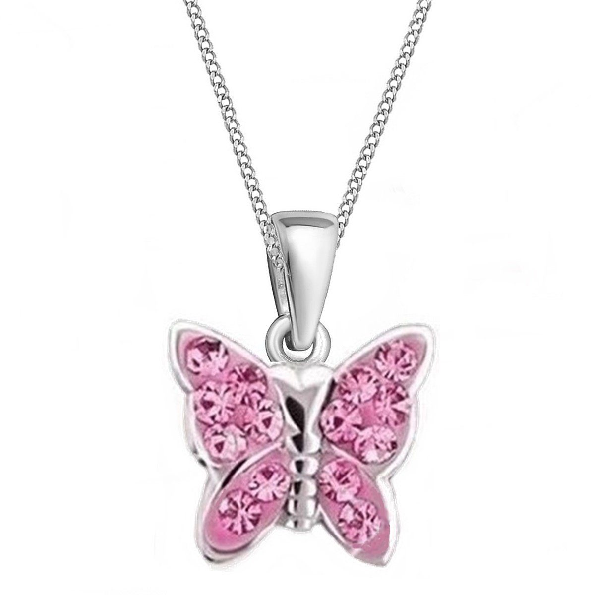 Goldene Hufeisen Kette mit Anhänger Mädchen Kinder mini klein Schmetterling Anhänger mit Kette 925 Silber (2-tlg, inkl. Etui), mit Kristall