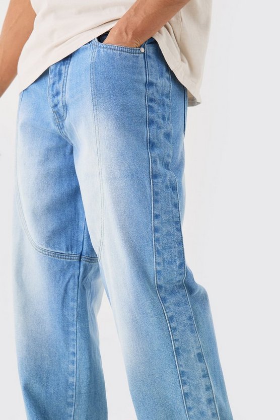 Relaxed Rigid Western Denim Jeans In Light Blue
