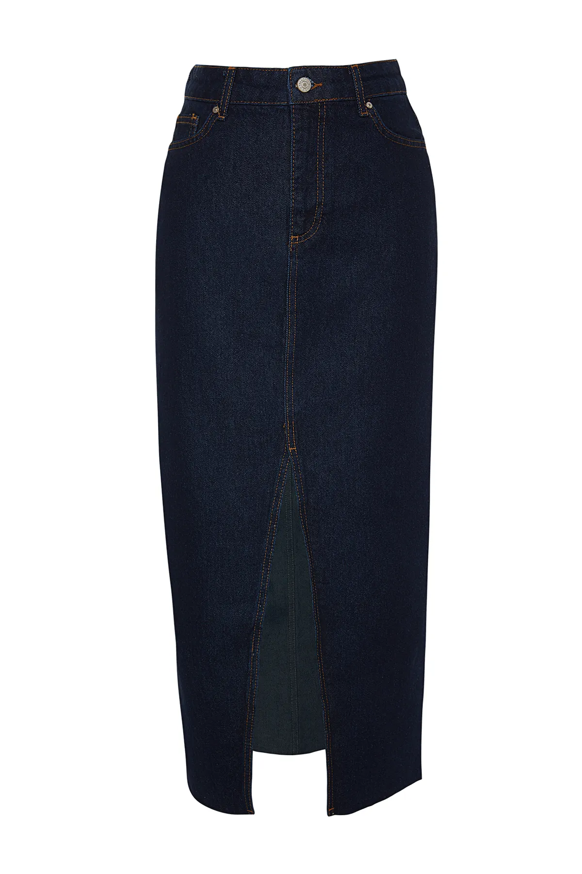 Trendyol Collection  Dunkelblauer geschlitzter Maxi-Jeansrock TWOSS23ET00290