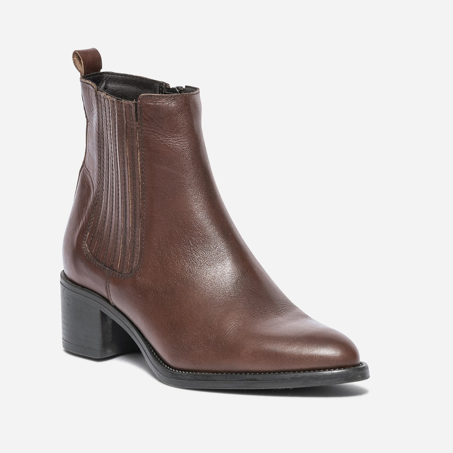 Boots cognac en cuir avec élastique cousu