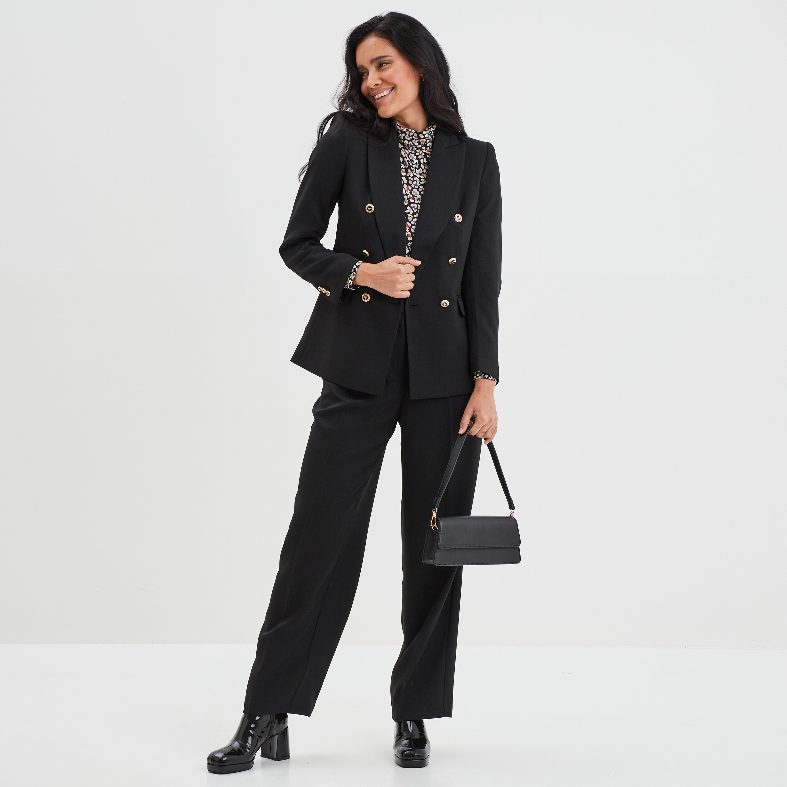 Pantalon cigarette avec pinces noir femme | La Halle