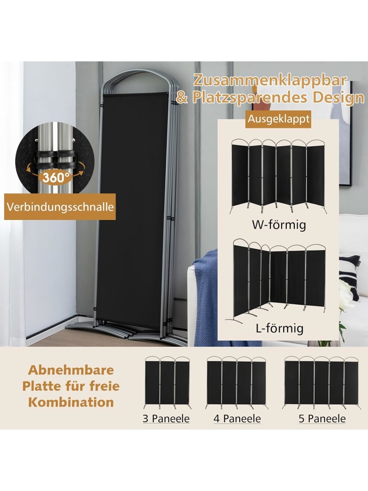 COSTWAY Raumteiler 6 tlg. 188cm in Schwarz günstig kaufen onesize