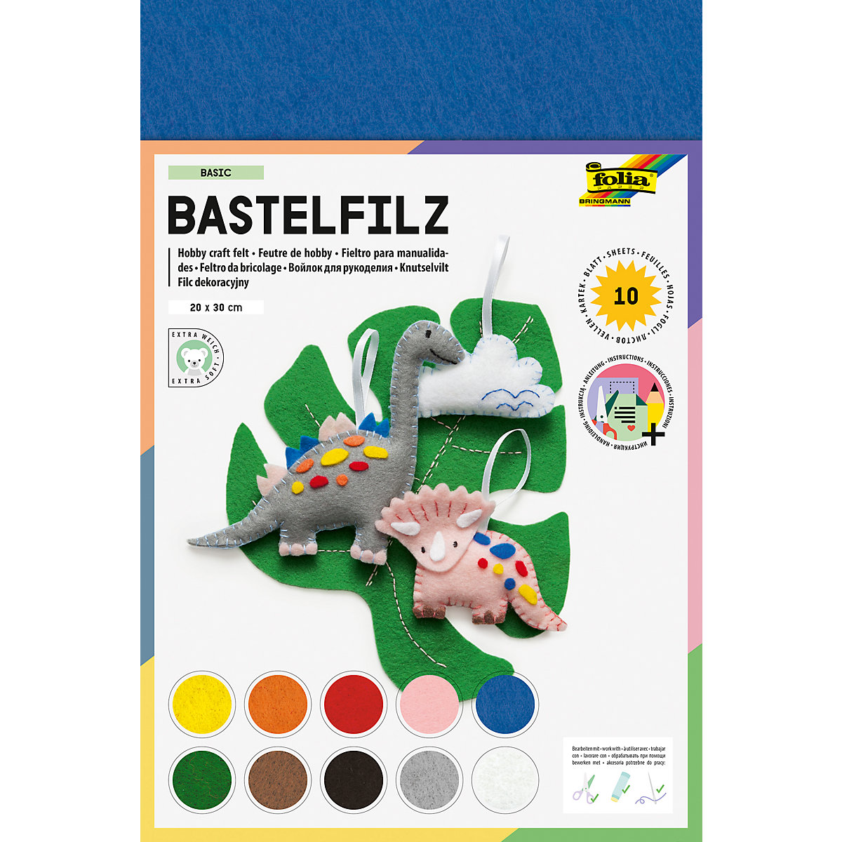Bastelfilz, 10 Blatt farbig sortiert