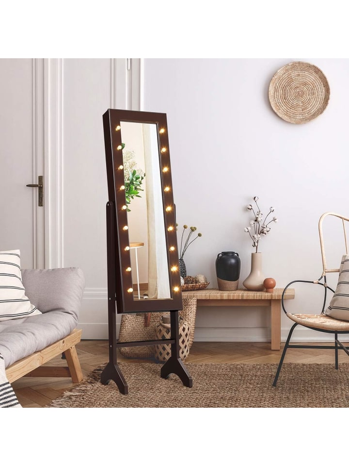 COSTWAY Schmuckschrank mit 18 LEDS in Braun günstig kaufen 145 cm