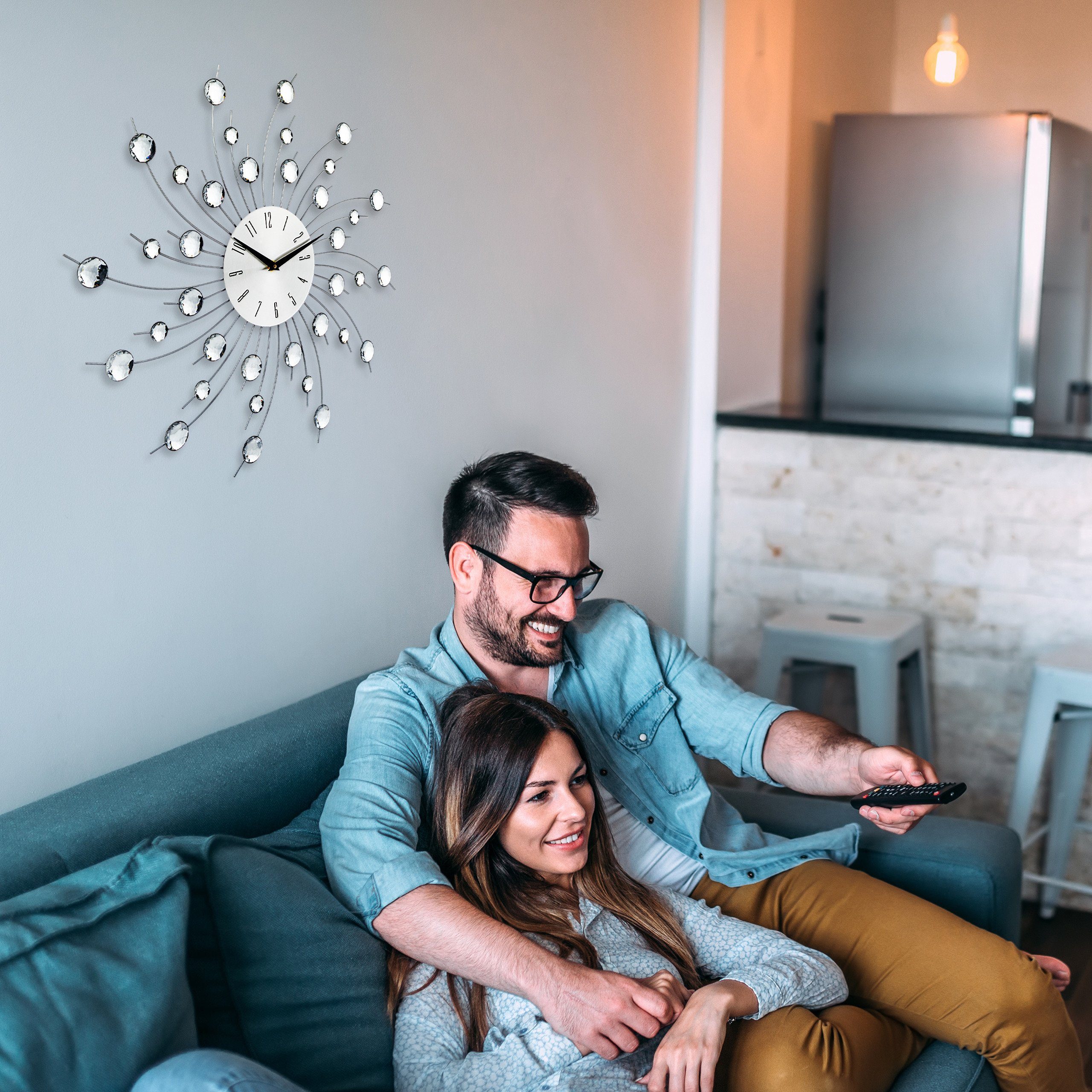 relaxdays Wanduhr Wanduhr XL mit Glitzer