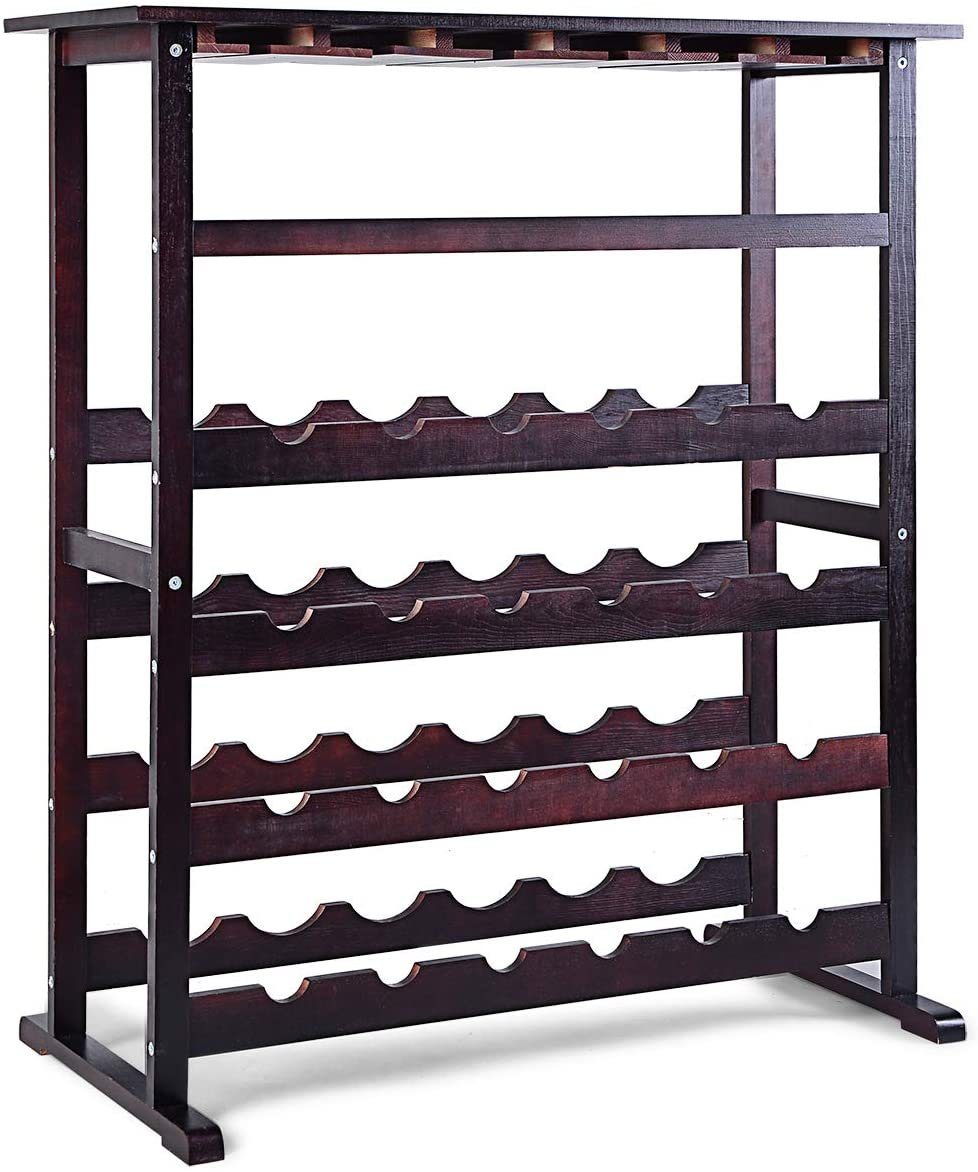 COSTWAY Weinregal, für 24 Flaschen, mit 6 Weinglashalter, 80x41,5x90,5cm