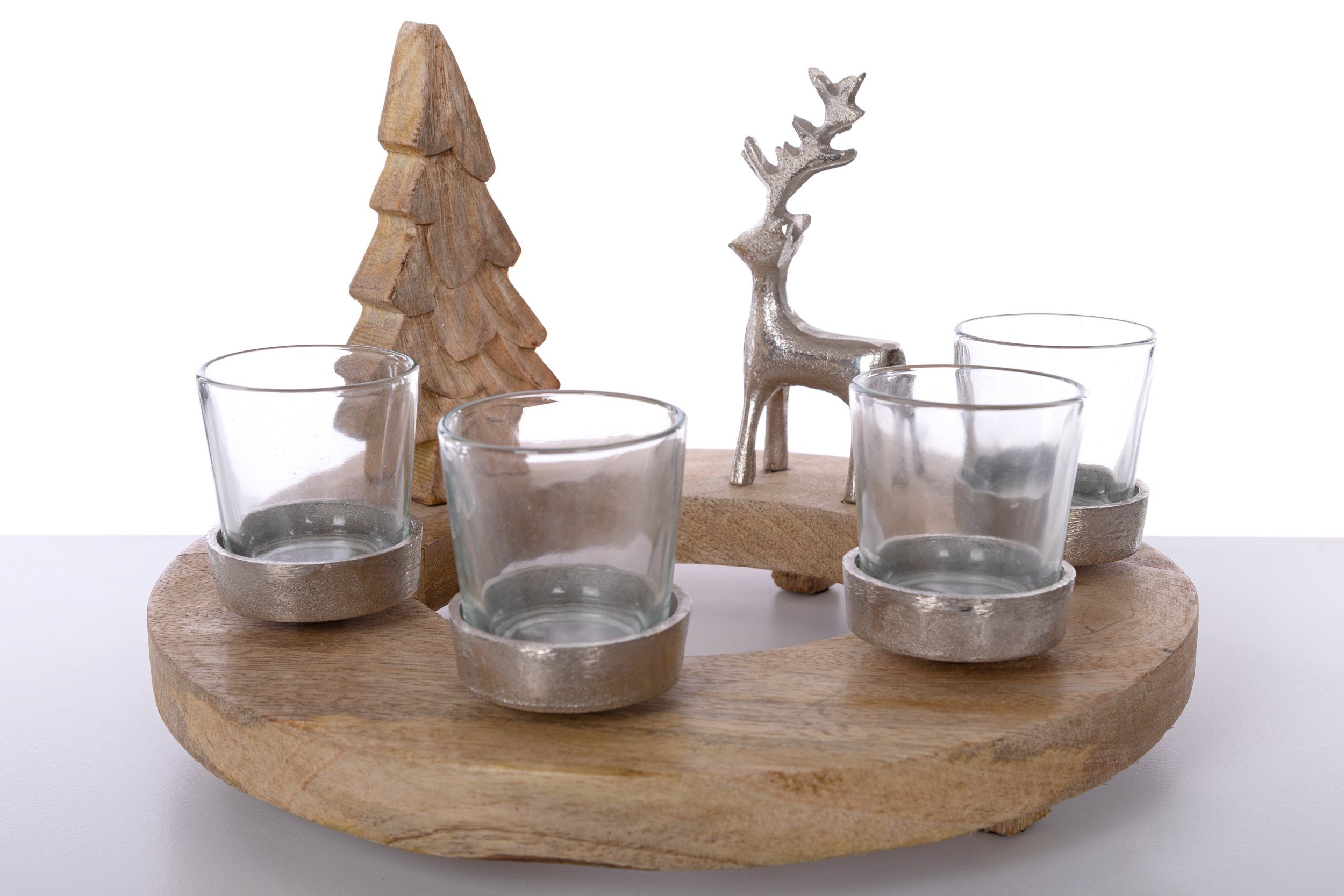 Wohnando Dekokranz Weihnachtskranz aus Holz mit 4 Teelichtern, auch als Adventskranz