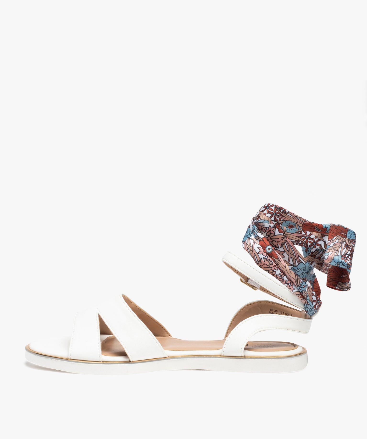 Sandales femme unies à talon plat et bride foulard blanc | GEMO