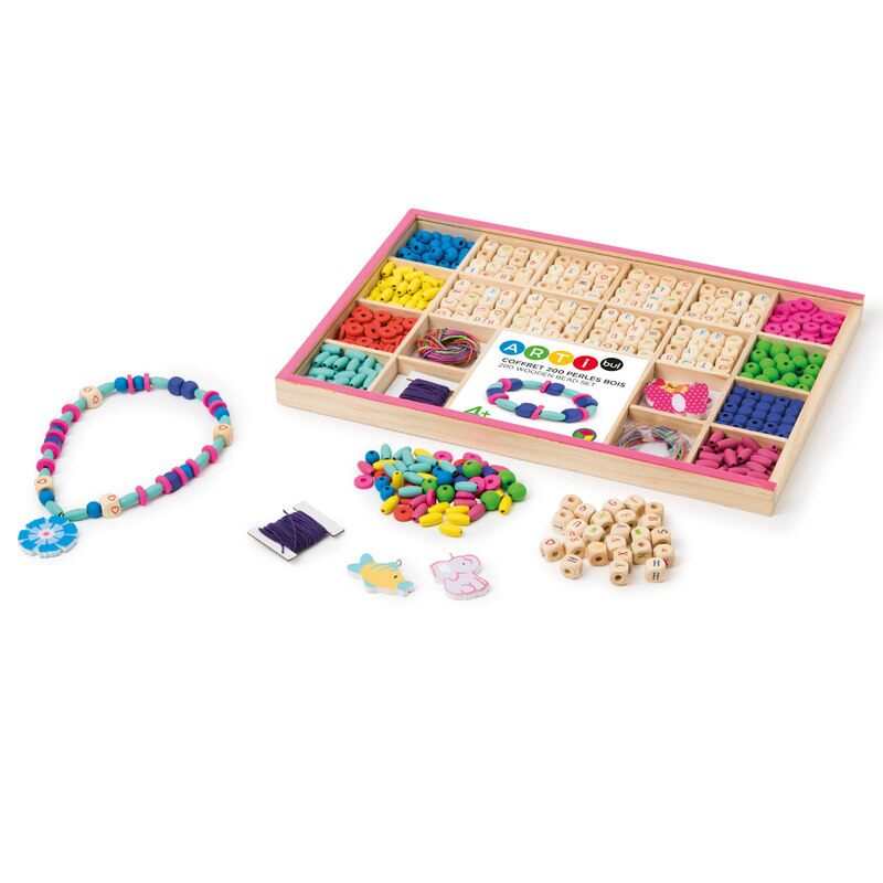 Coffret de 200 perles en bois et lettres Oxybul
