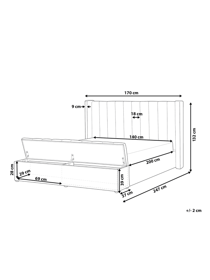 Beliani Doppelbett NOYERS in Violett - (W) 170 x (H) 132 x (L) 247 cm günstig kaufen onesize
