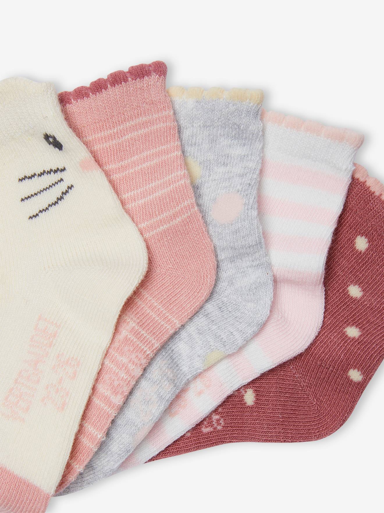 Lot de 5 paires de chaussettes fantaisie bébé fille vieux rose