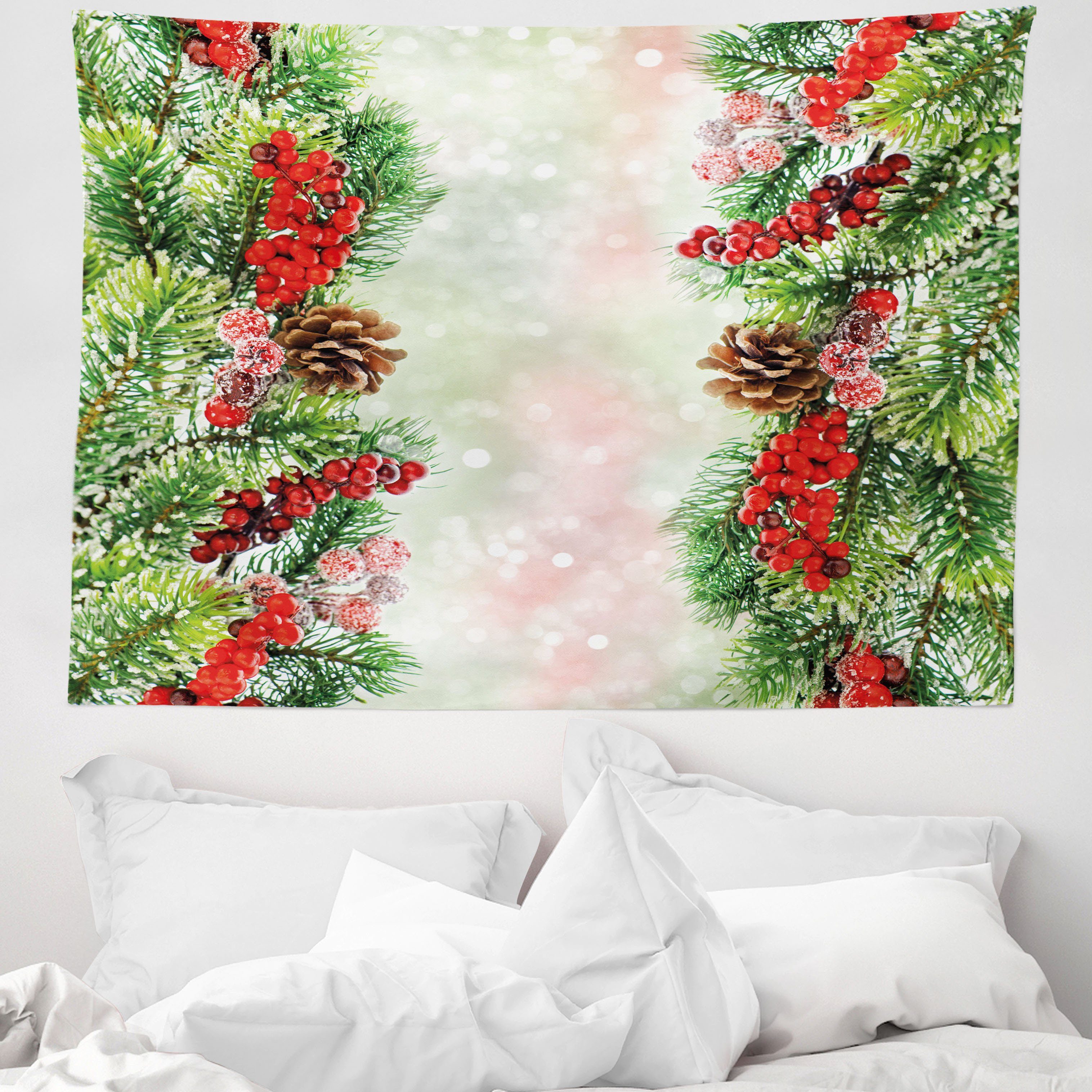 Wandteppich aus Weiches Mikrofaser Stoff Für das Wohn und Schlafzimmer, Abakuhaus, rechteckig, Weihnachten Vivid Branchen Verschwommen