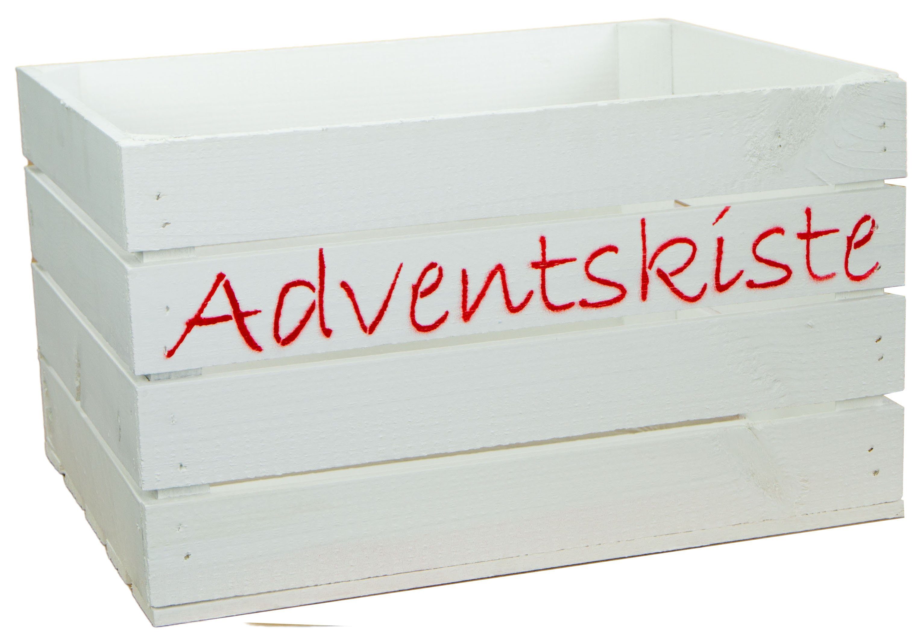 Kistenkolli Altes Land Allzweckkiste Adventskiste weiss mit roter Aufschrift Weinkiste Holzkiste Weihnachts