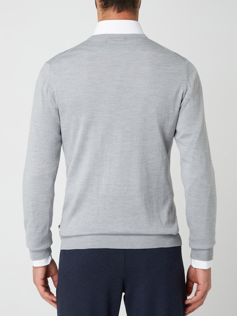 Pullover aus Merinowolle Modell 'Margrate' in mittelgrau meliert