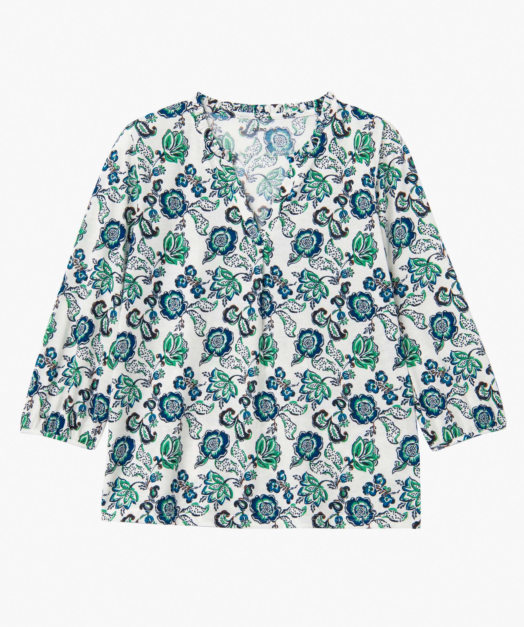 Tee-shirt femme à manches 3/4 avec décolleté en V imprime | GEMO
