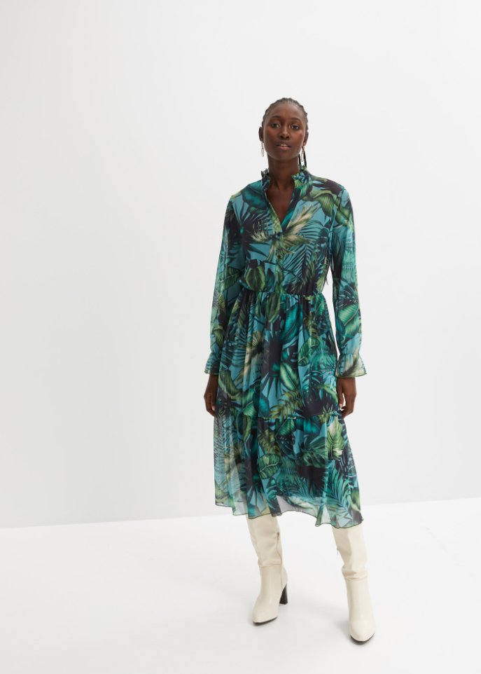 bedrucktes Mesh-Midikleid