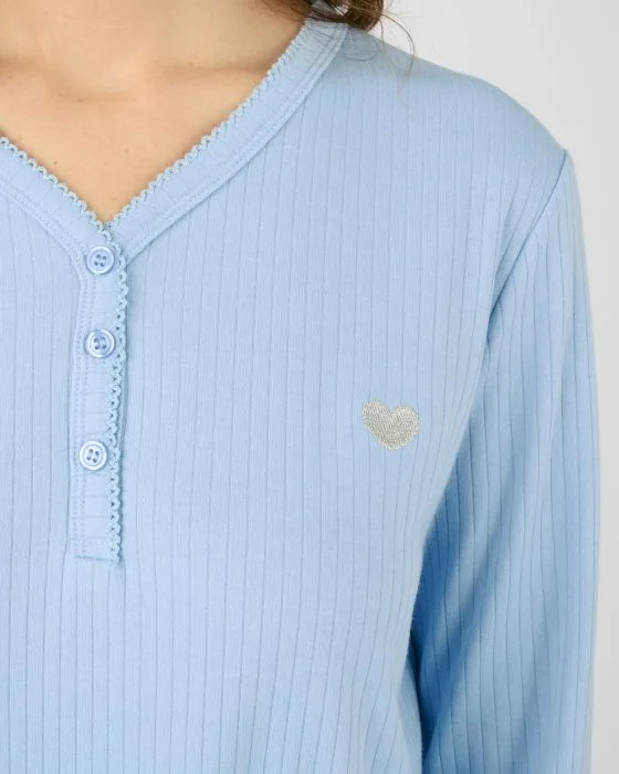 Pyjama maille interlock côtelée douce et souple