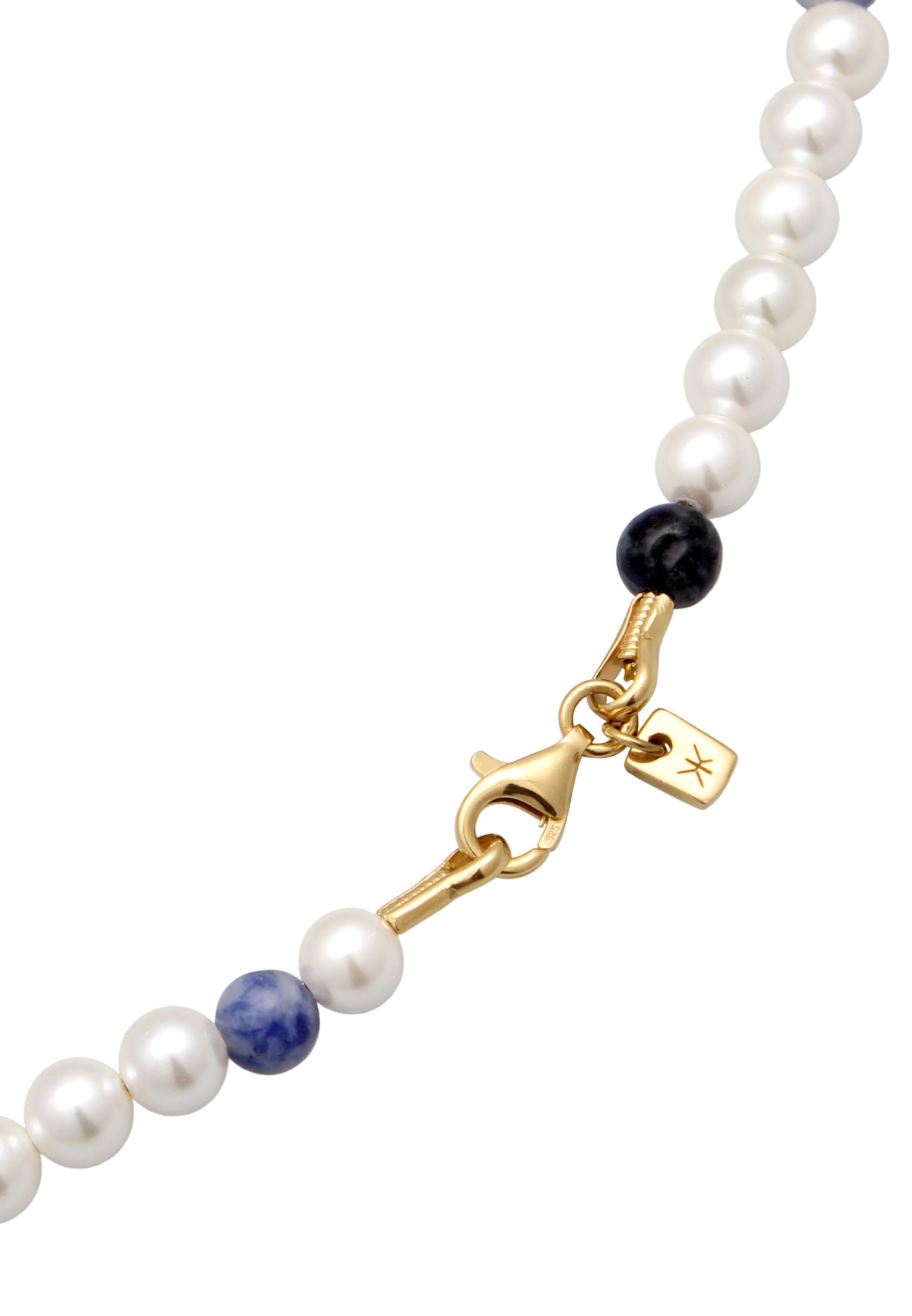 Collana da uomo KUZZOI con perle di conchiglia e agata blu in argento sterling 925 placcato oro