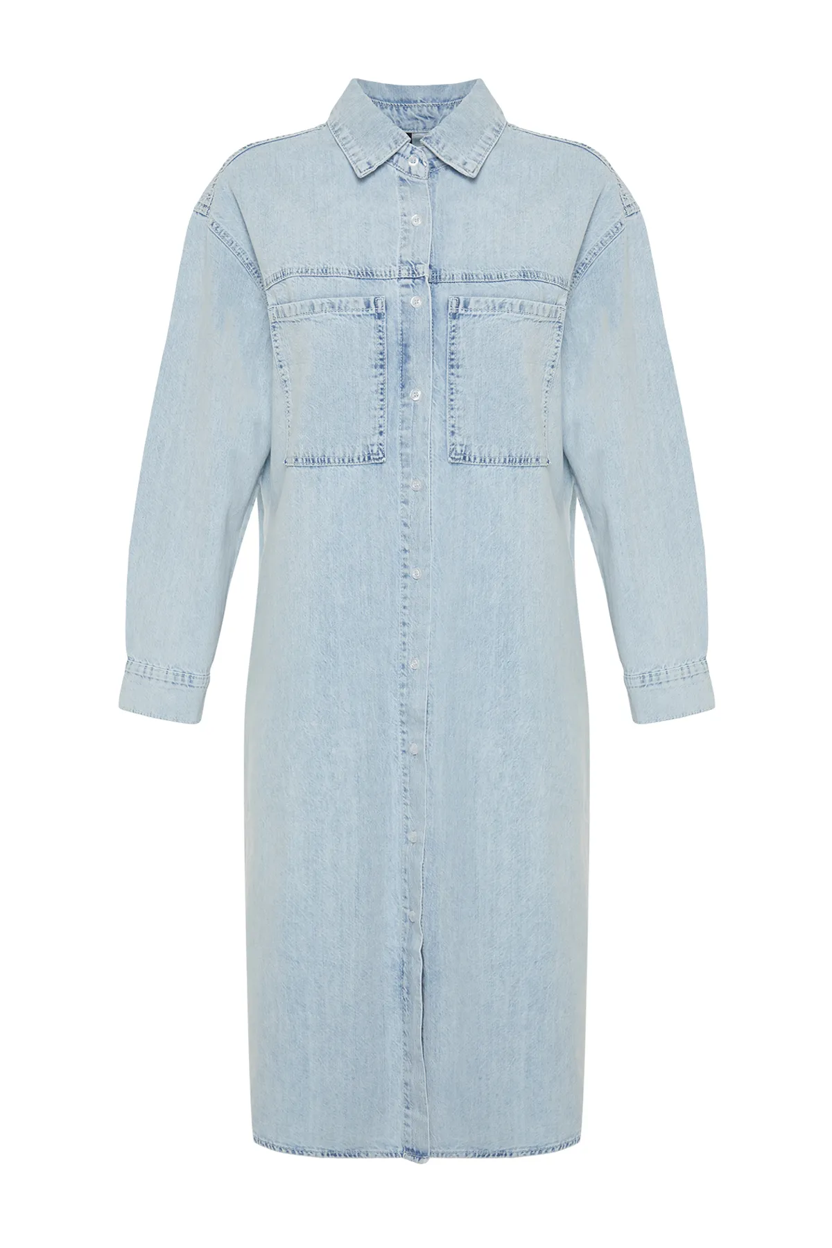 Trendyol Collection  Blaues Denim-Maxi-Hemdkleid TWOSS24EL00465