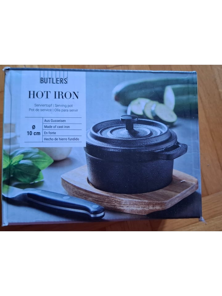 Butlers Mini-Serviertopf mit Holzuntersetzer L 14 x B 11cm HOT IRON in Schwarz günstig kaufen onesize