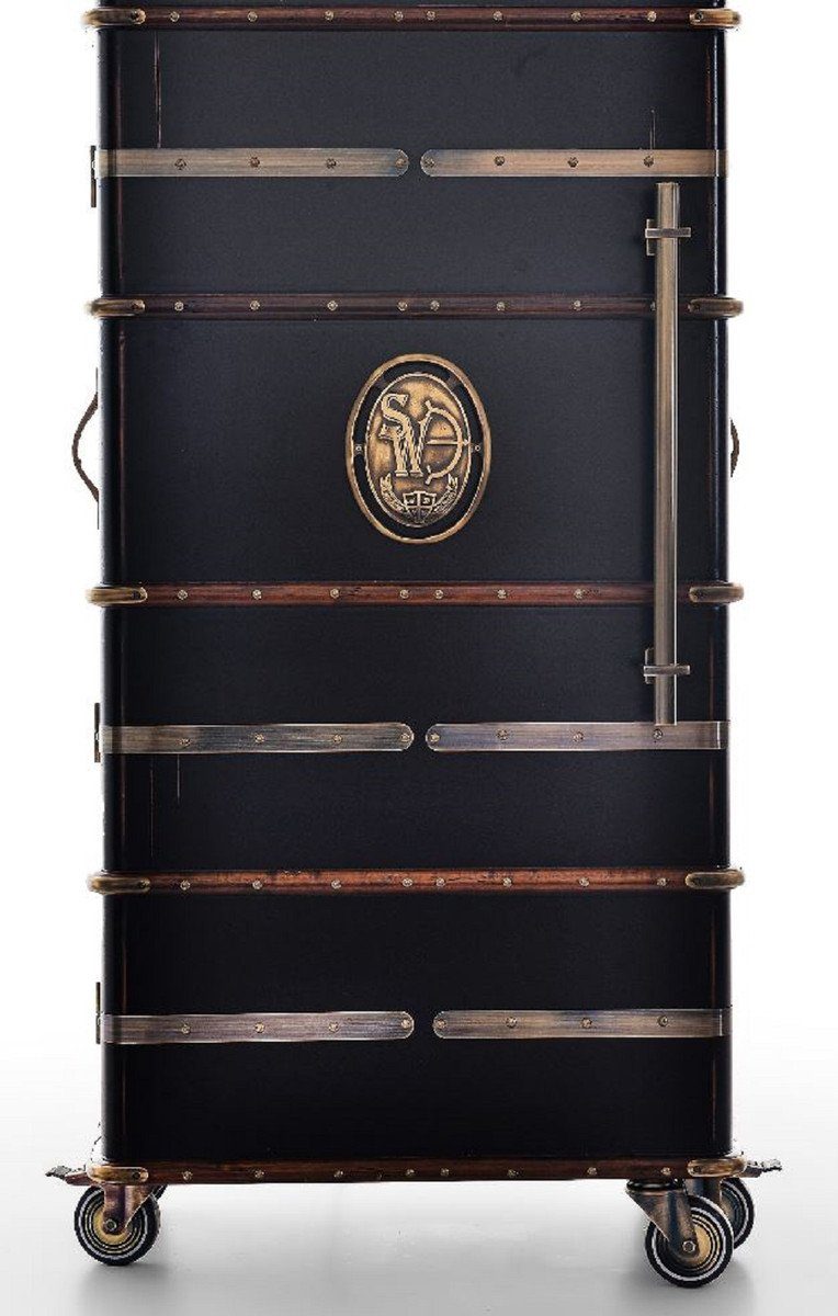 Casa Padrino Barschrank Casa Padrino Luxus Barschrank mit Rollen Antik Schwarz 73,5 x 54 x H. 173,5 cm - Kofferschrank im Retro Look - Retro Stil Weinschrank - Bar Möbel - Luxus Möbel