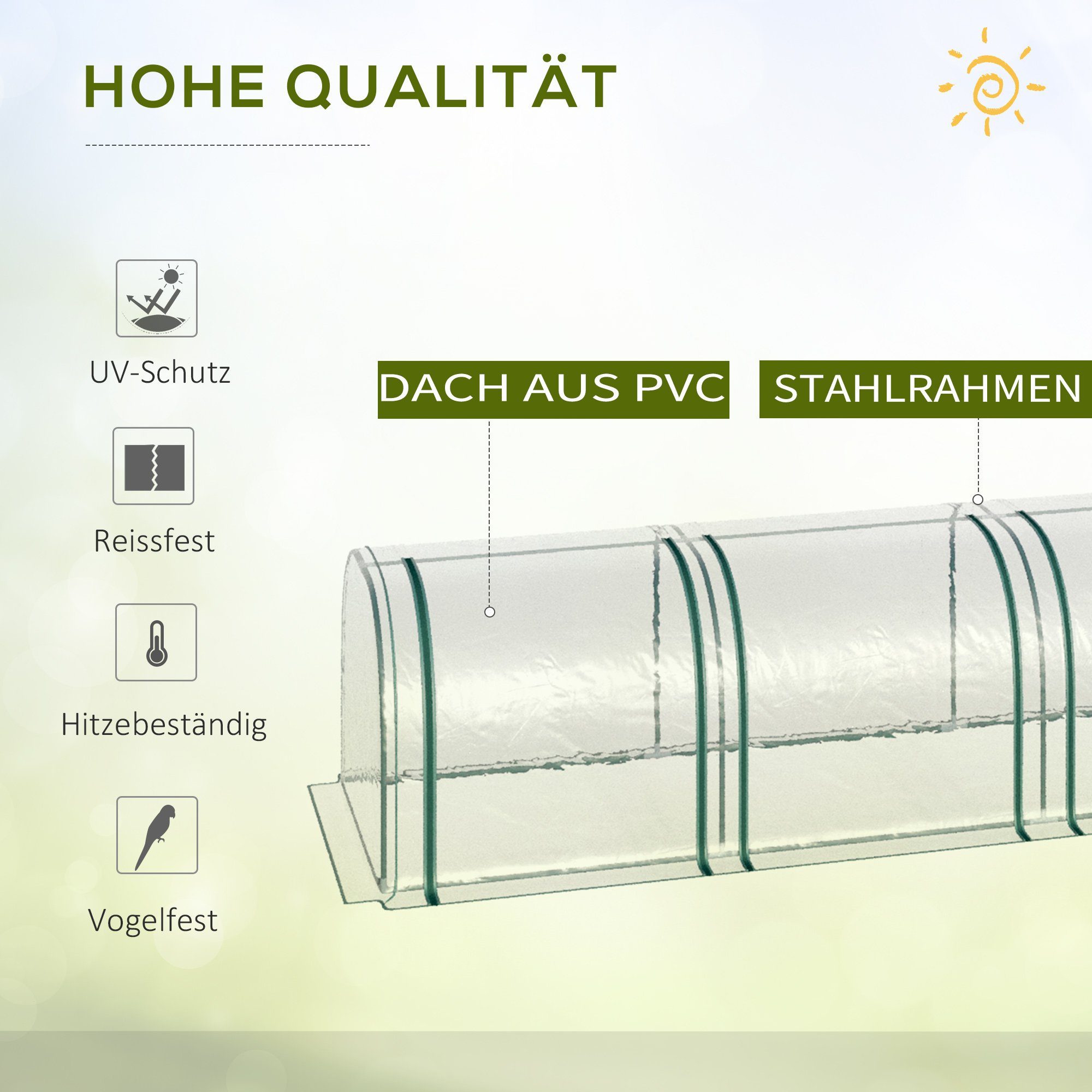 Outsunny Foliengewächshaus, BxTxH: 100 x 350 x 80 cm, 0 mm Wandstärke, Set, Gewächshaus, Treibhaus mit Tür