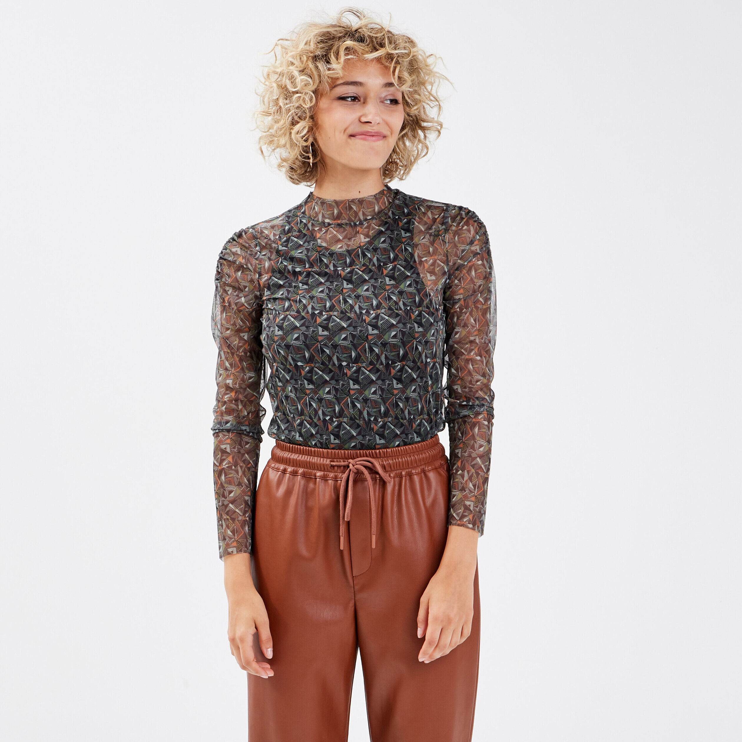 T-shirt manches longues vert kaki femme | Cache Cache