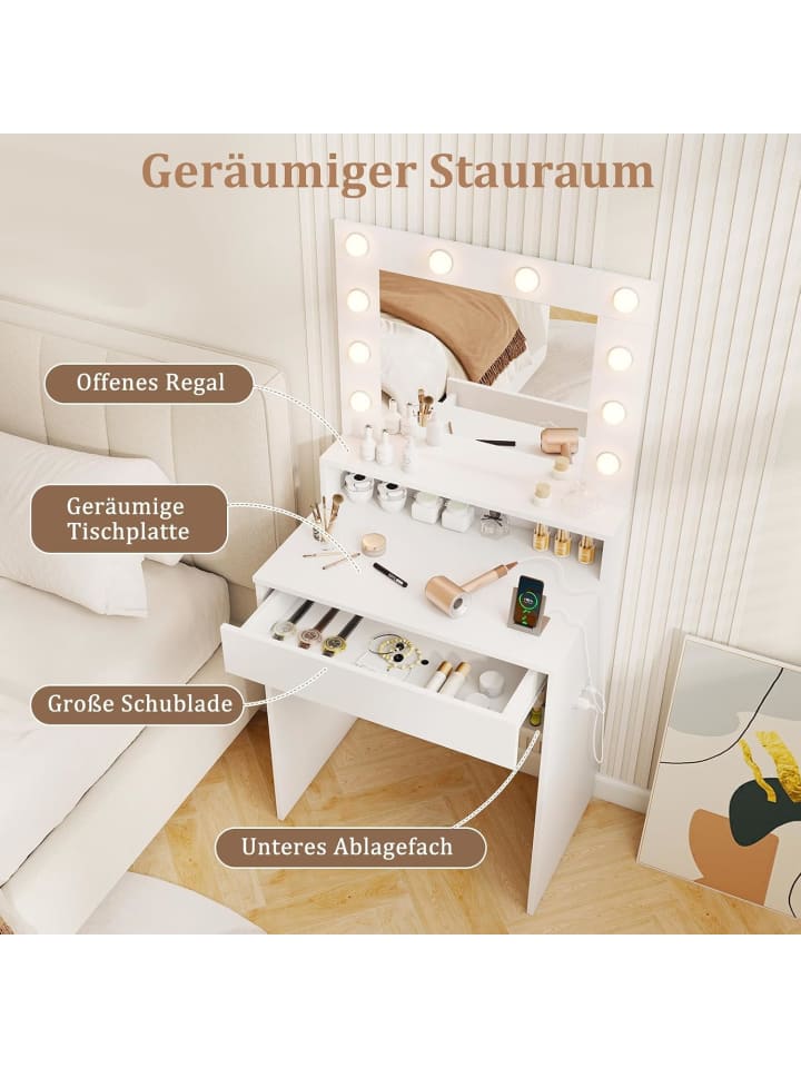COSTWAY Schminktisch mit LED-Beleuchtung in Weiß günstig kaufen onesize