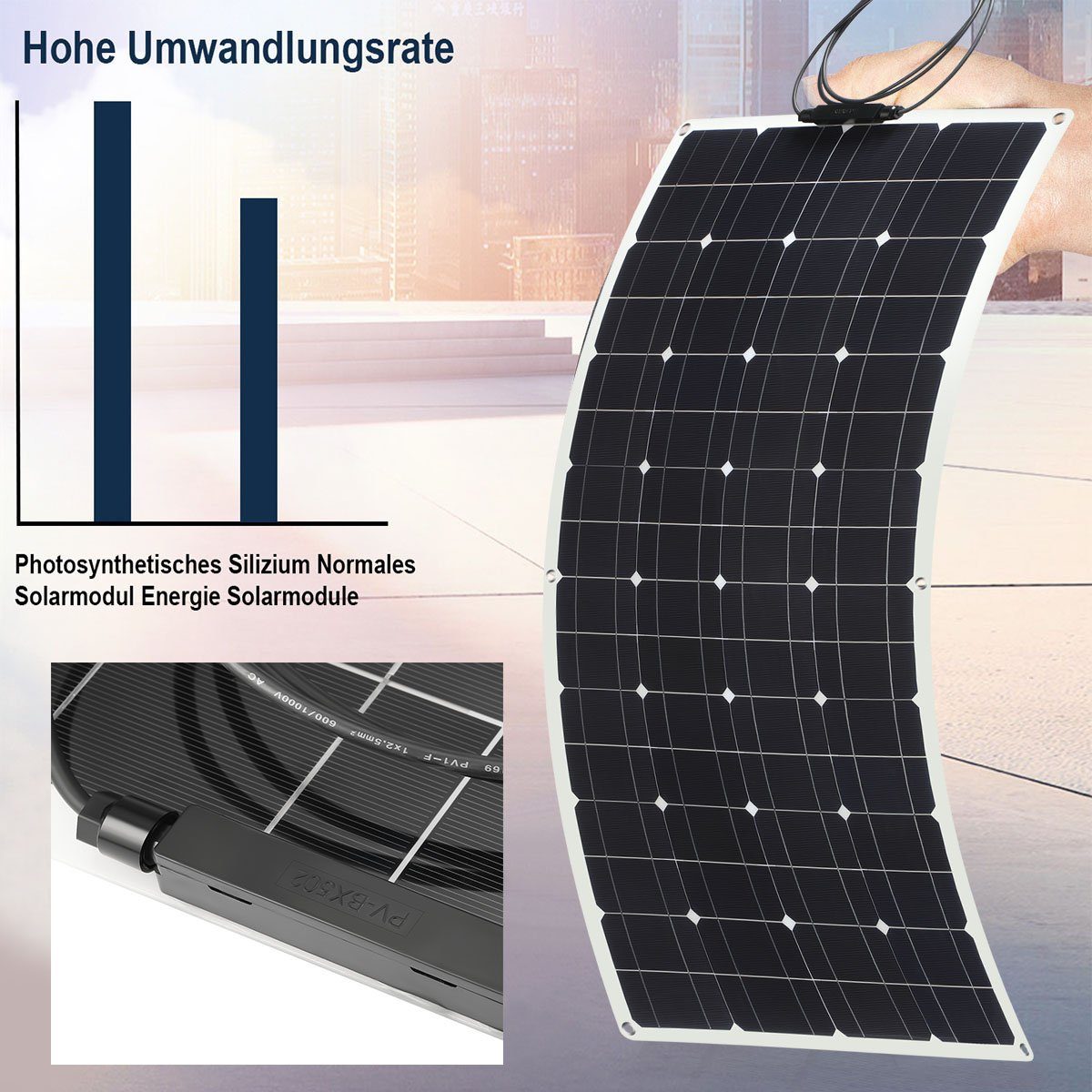 oyajia Solarmodul Profi Biegbar 100W 18V Monokristallin Solarpanel, Mono-Schindelzellen, Solar Ladegerät Solaranlage für 12V Akku Wohnmobil Auto Boot