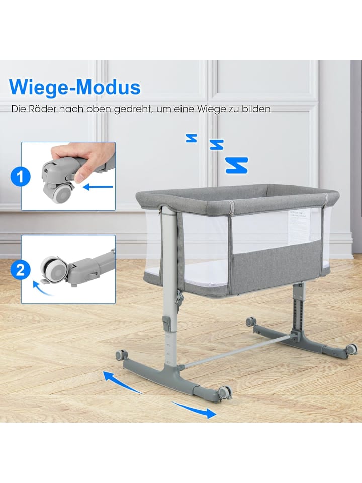 COSTWAY Beistellbett Babywippe mit Matratze 3 in 1 in Grau günstig kaufen onesize
