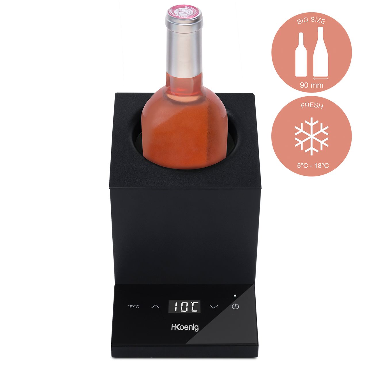 H.Koenig Weinkühler, bis zu 9 cm Durchmesser, Temperaturregelung, digitale Steuerung, Leistung: 72 W